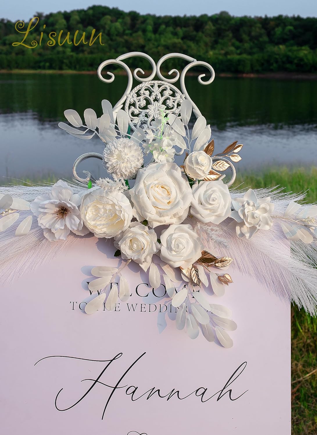 Wedding Arch Flowers, Artificial Flowers for Reception Backdrop and Welcome Ceremony Sign, Large Flower Swag for Dreamy Romantic Wedding Ceremony Floral Decor - Pack of 2