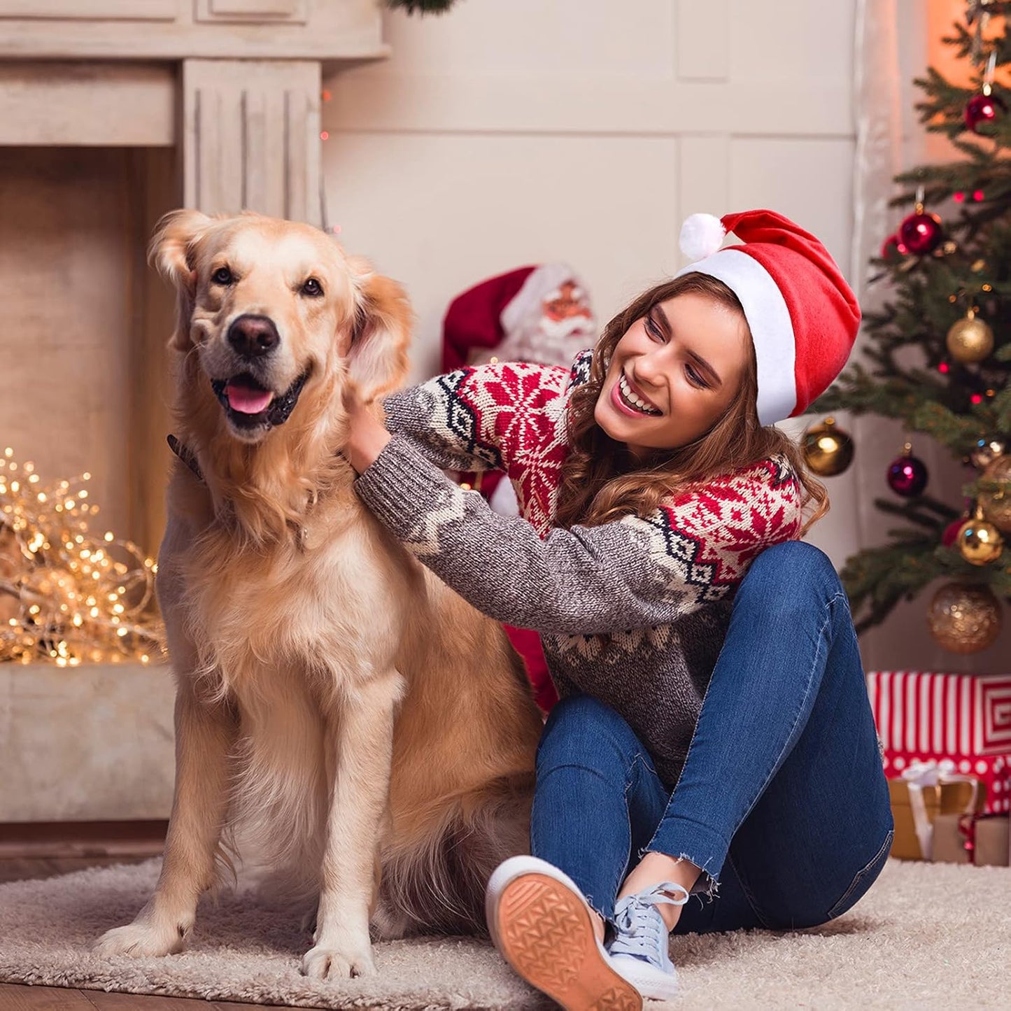 SATINIOR 12 Pieces Santa Hats Christmas Non Woven Fabric Hat for Holidays Xmas Party Supplies