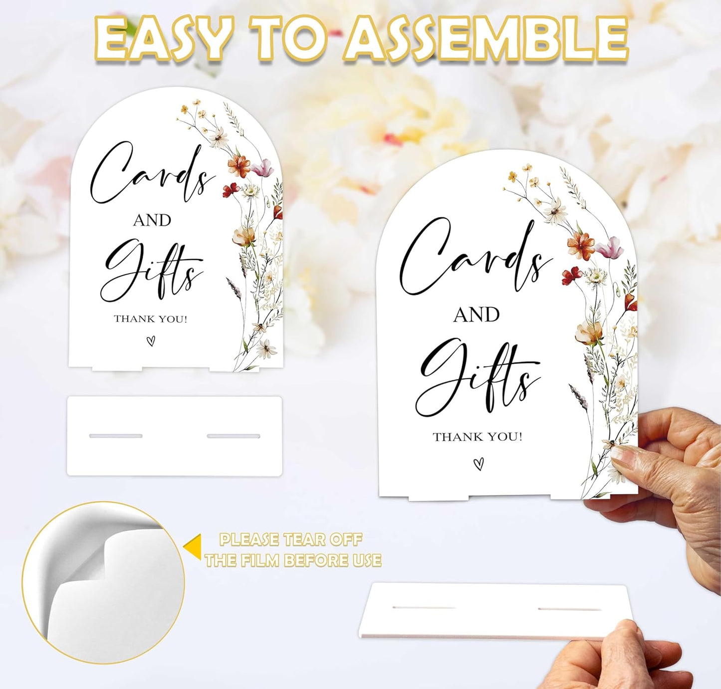 Boho Floral Cards and Gifts Sign, 6 x 8 Inch White Arch Acrylic Wedding Sign with Holder, Wedding Sign for Ceremony and Reception, Wedding Decoration, Wedding Supplies - BX01