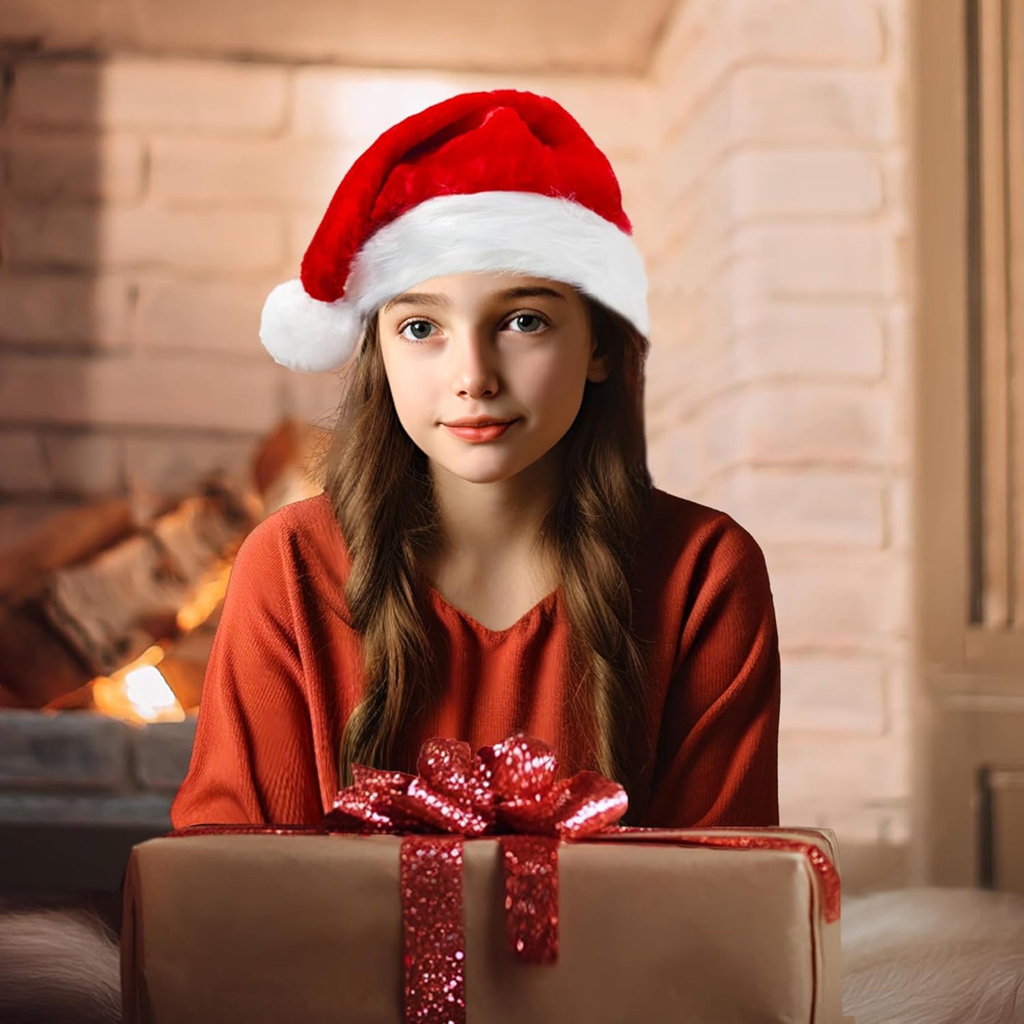 MNKXL Velvet Santa Hats Adults,Santa Hat for Women and Men,Unisex Soft Thicken Fur Santa Claus Hat,Christmas Holiday Headwear