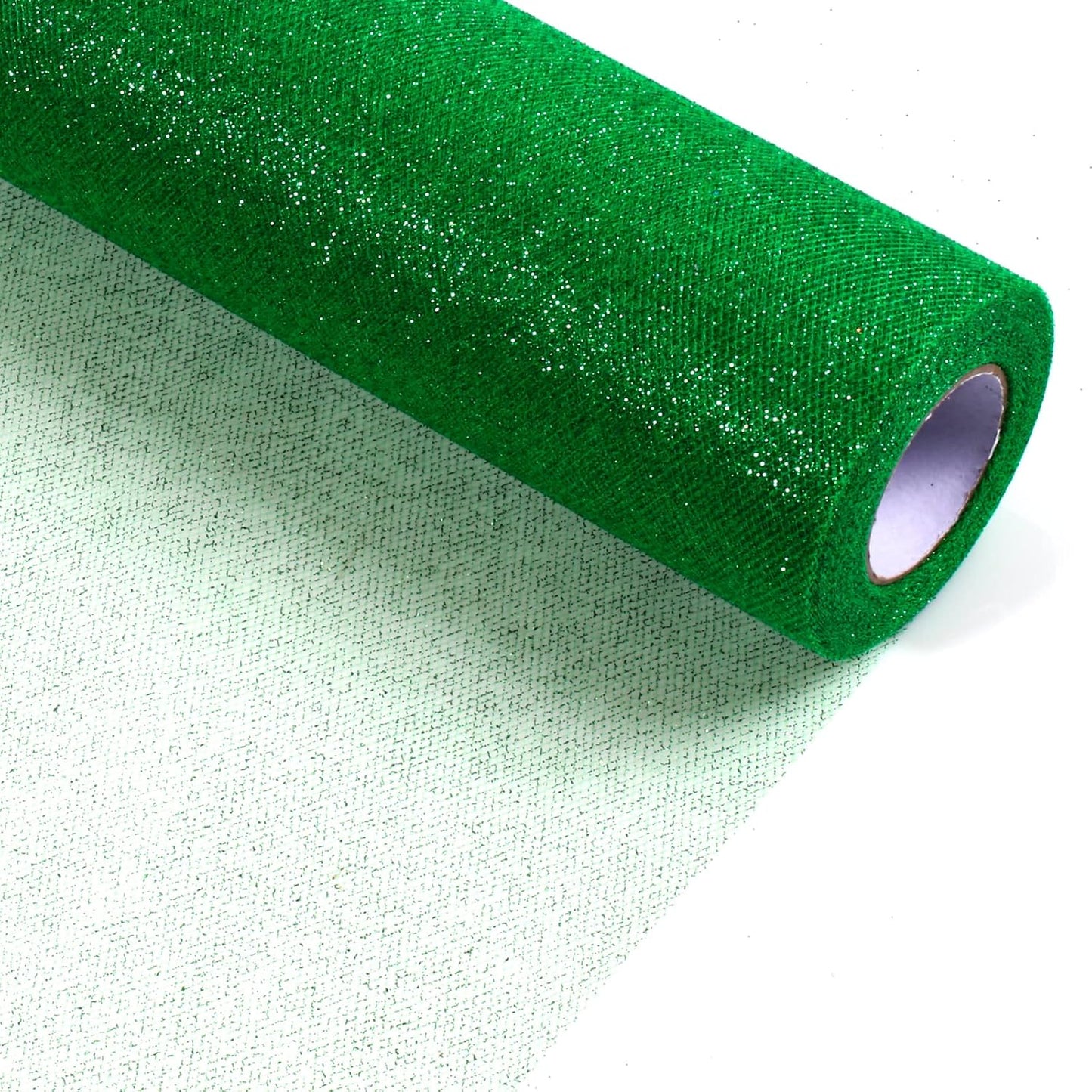 Sparkling Tulle Rolls, 15” by 30 Yards (90FT) Glitter Tulle Spool Ribbon Fabric for Wedding Birthday Bridal Shower Tutu Skirt Party Gift Wrapping(Green)