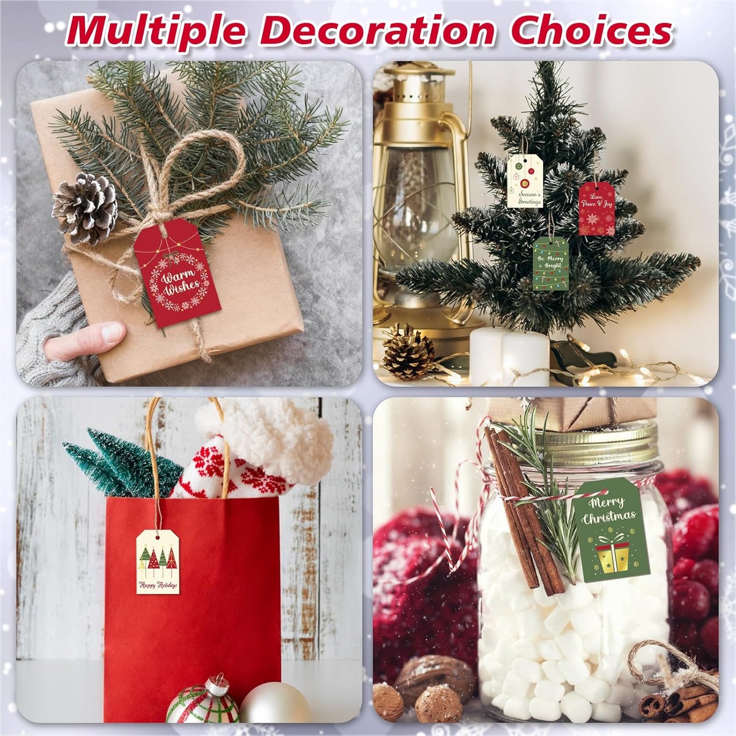 Christmas Gift Tags with String, 96 Pcs Christmas Hanging Tags Label Gold Foil Xmas Present Tag for DIY Xmas Holiday Present Wrapping Decorations, 6 Styles