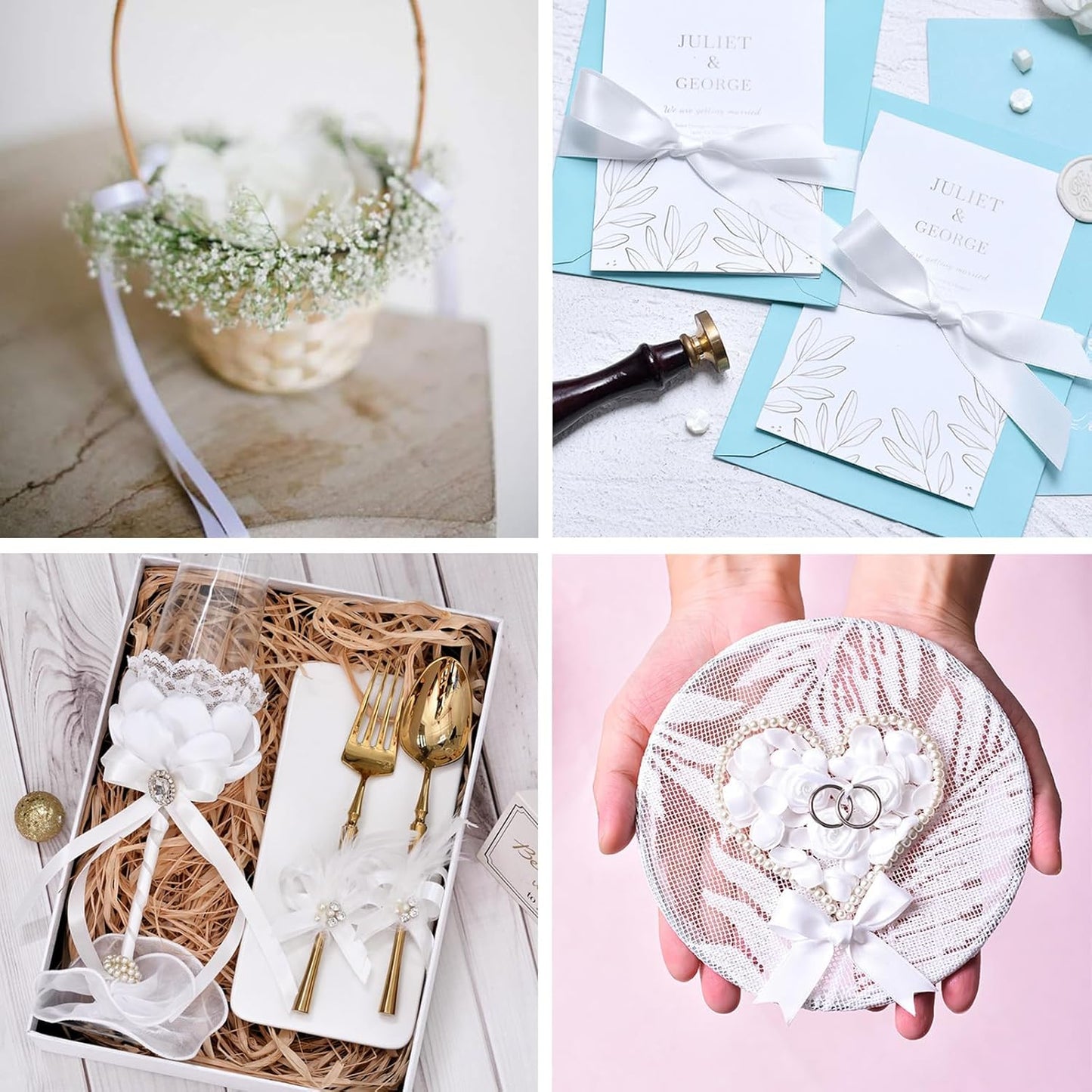 1/2" x 50 Yards White Satin Ribbon Single Faced Fabric Ribbons for Gift Wrapping, Crafting, Bows Making, Sewing, Wedding, Home Decor