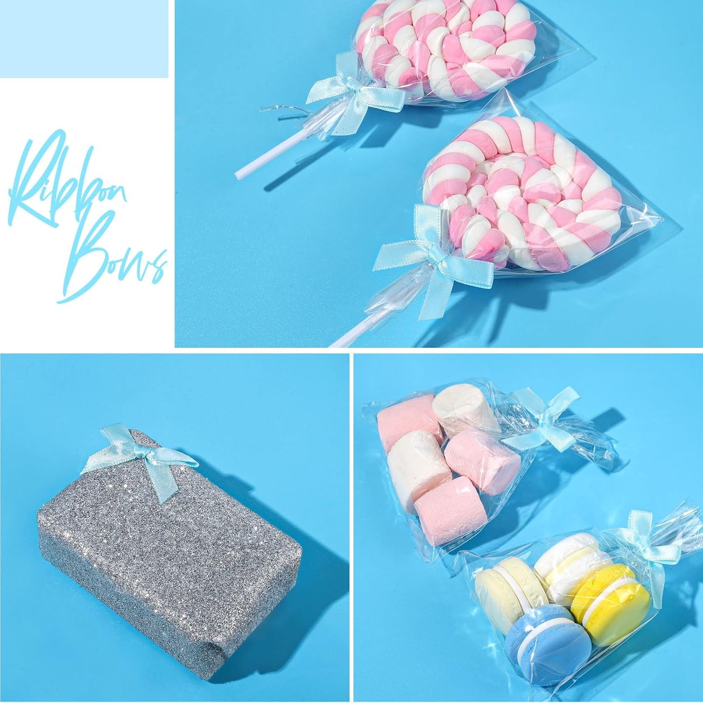 YGDZ 50 PCS Mini Blue Bows, Light Blue Satin Ribbon Bows, Small Bows for Crafts, Tiny Bow for Baby Shower, Party Decorations, Balloon, Gift Box Packaging