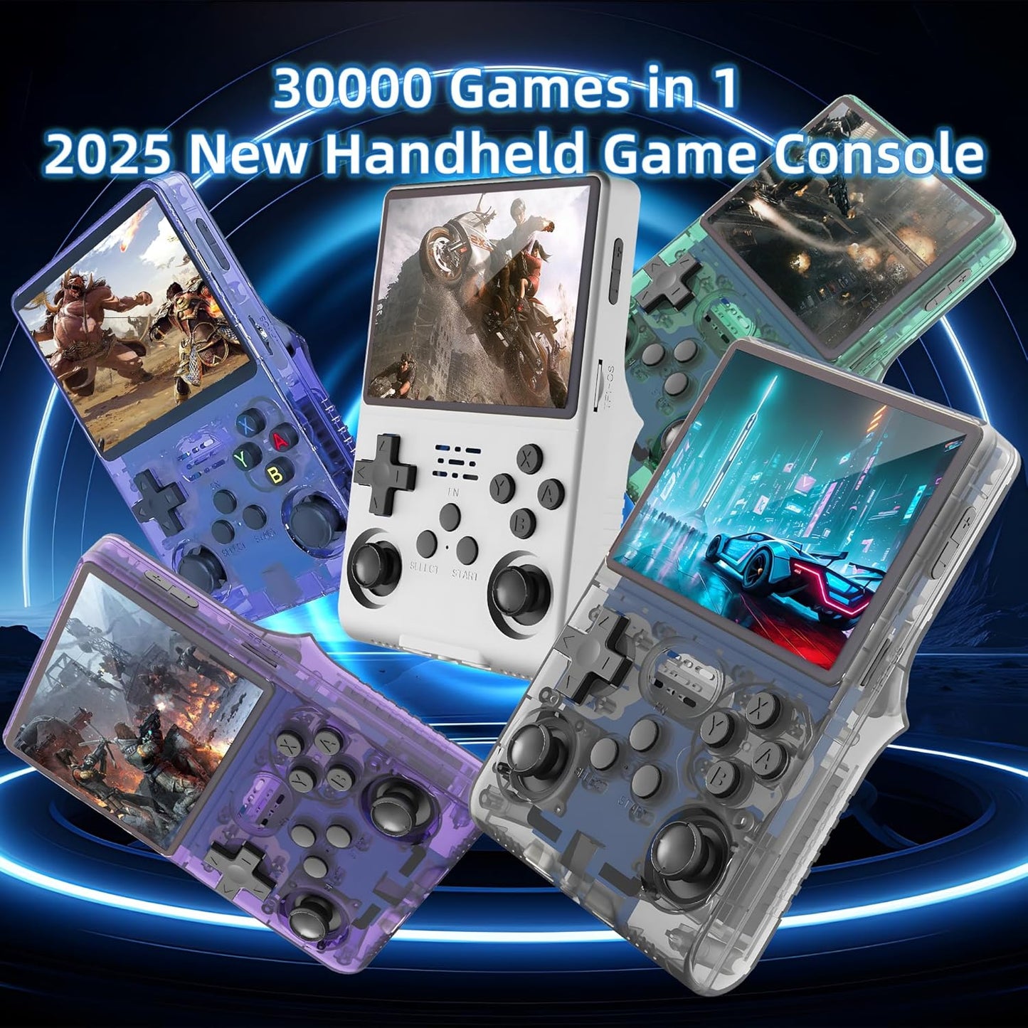 R40S PRO Retro Gaming Console, 30000+ HD Games Handheld Game Console, 3800mAh Rechargeable Mini Retro Video Console with 256GB TF Card, Portable Pocket Arcade (Transparent Blue)