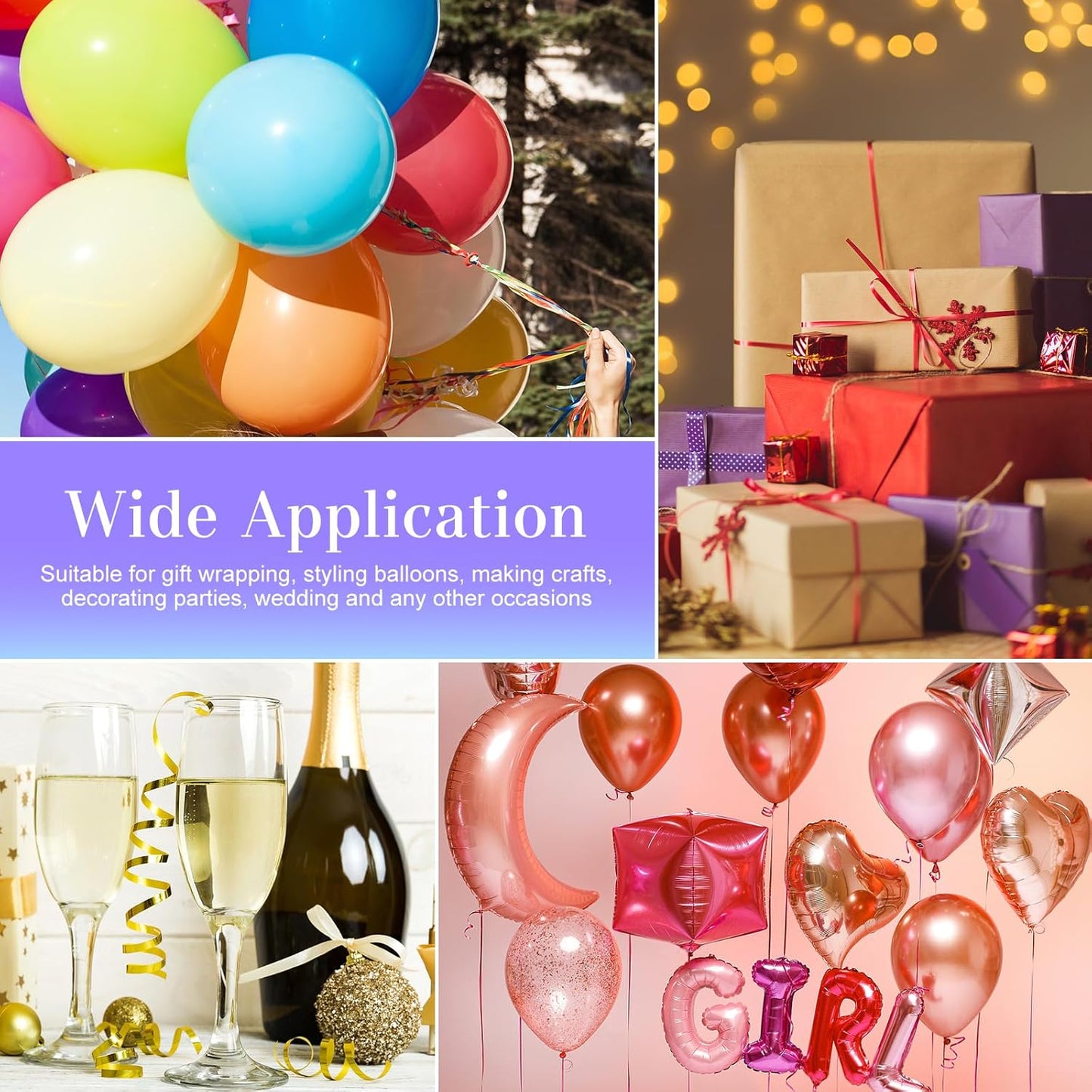 500 Yards Metallic Silver Curling Ribbon-Balloon String-Balloon Ribbon Iridescent Shiny Roll for Party Decoration, Gift Wrapping, Birthday, Art Crafts