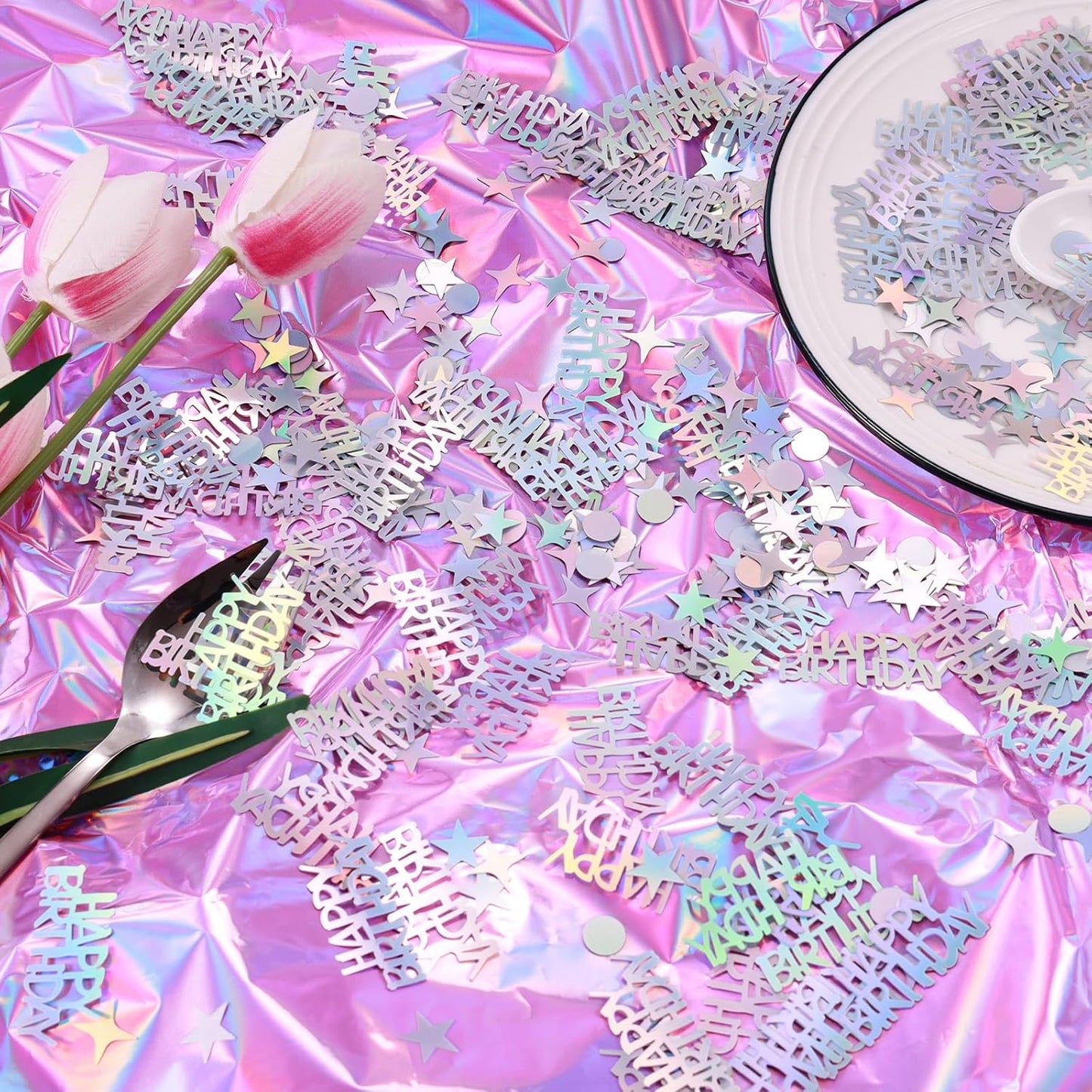 Iridescent Happy Birthday Confetti, 3000 Pcs Birthday Cake Table Metallic Foil Confetti Party Table Decor for Party, Baby Shower, DIY Arts and Crafting