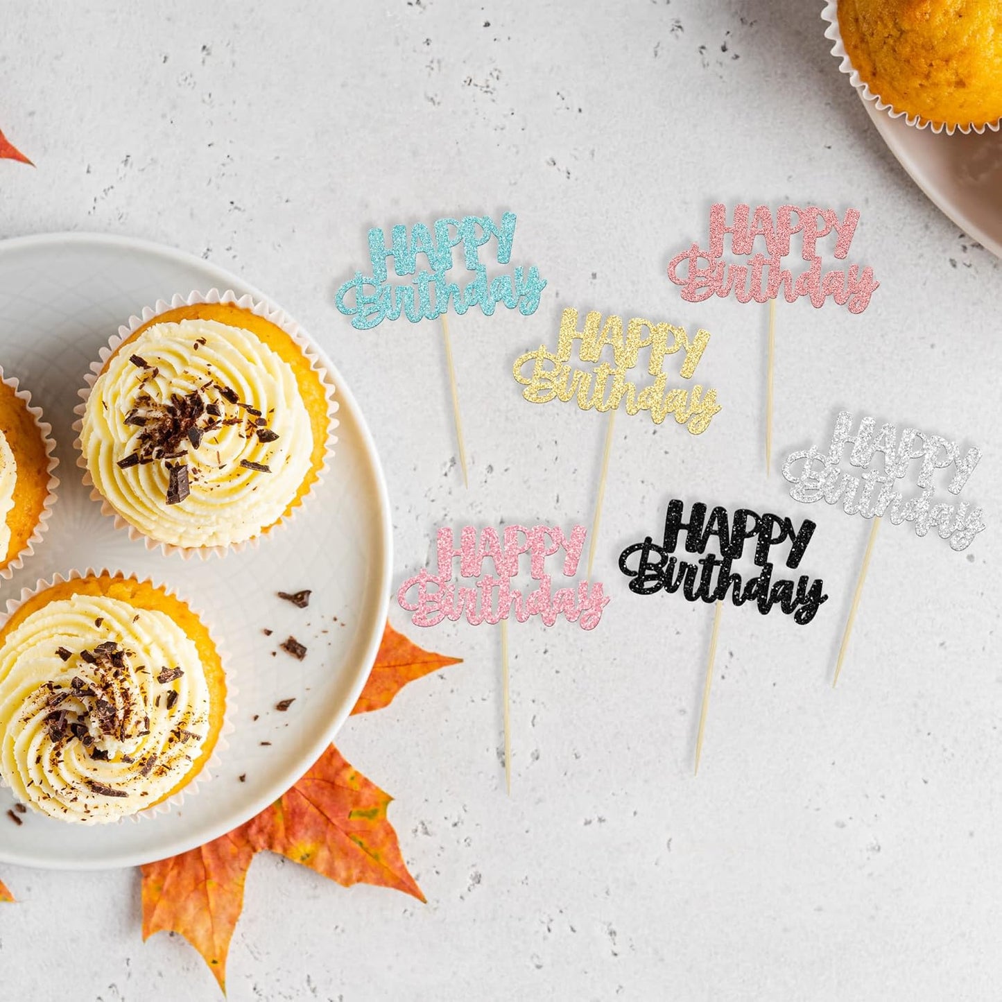 Gyufise 24Pcs Happy Birthday Cupcake Toppers Glitter Birthday Cupcake Food Picks for Celebrating Happy Birthday Party Cake Decorations Supplies Six Colors