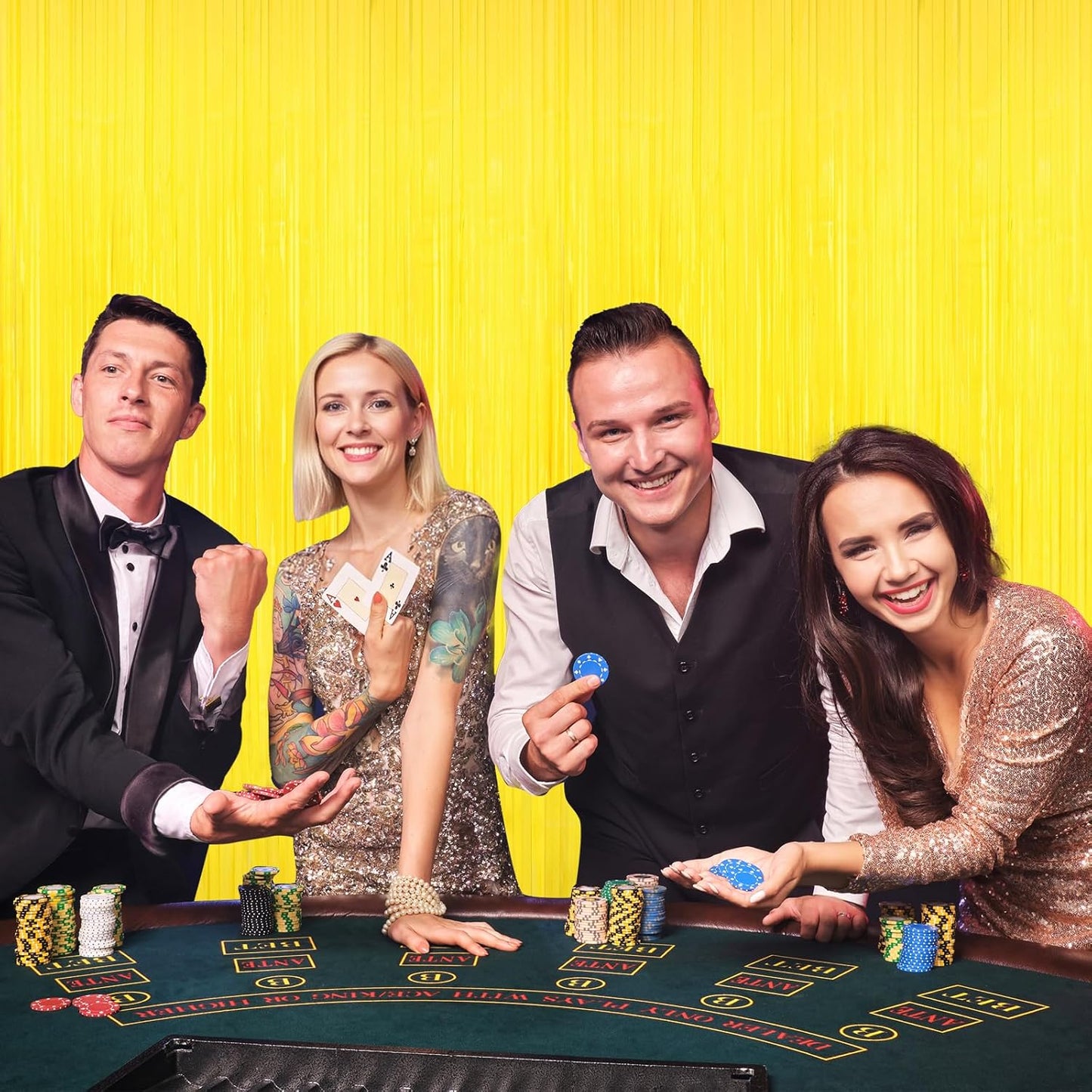 Yellow Tinsel Foil Fringe Curtains Backdrops,2Pack Door Streamers Photo Booth Backdrop for Birthday Party, Tinsel Curtain Backdrop for Baby Shower Bachelorette Christmas Party Decorations. Disco Decor