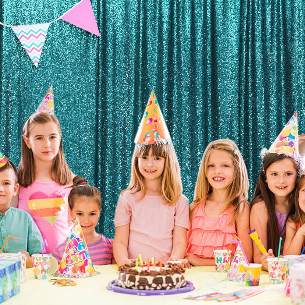 SquarePie Sequin Backdrop Curtain Not See Through Thick Glitter Background for Party 8FT x 10FT Teal