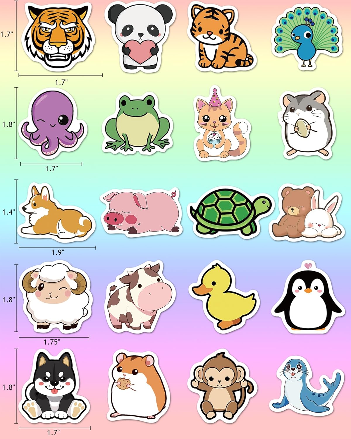 100 Pcs Animal Stickers for Kids, Cute Water Bottle Stickers for Kids Waterproof, Vinyl Laptop Kid Sticker Pack, Kid Classroom Prizes for Elementary Students