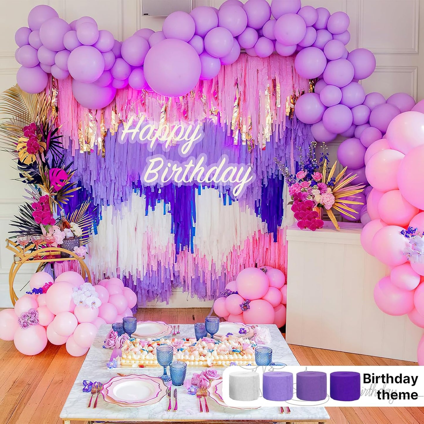 PartyWoo Pink and Purple Crepe Paper Streamers 4pcs 328ft Pack of Light Pastel Baby Pink and Purple Crepe Paper Streamers for Birthday Gender Reveal Baby Shower Princess Butterfly Party Decorations