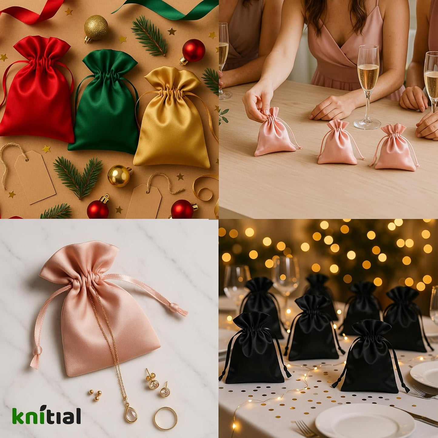 5" x 8" Rose Gold Satin Gift Bags, Jewelry Bags, Wedding Favor Drawstring Bags Baby Shower Christmas Gift Bags 50 per Pack