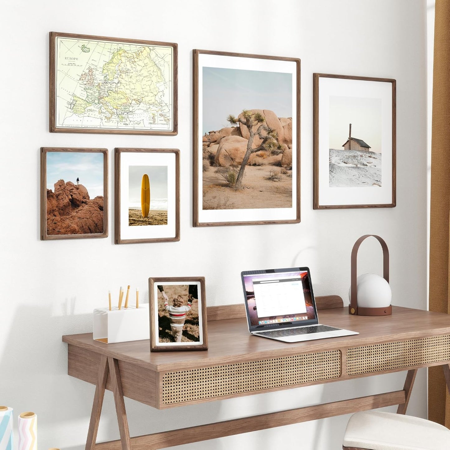 16x20 Frames USA-Sourced Natural Walnut Wood Solid Wood Picture Frame Handcrafted Rounded Corner with Mat to 11x14 Display with Real Glass Family Picture, Wedding Picture