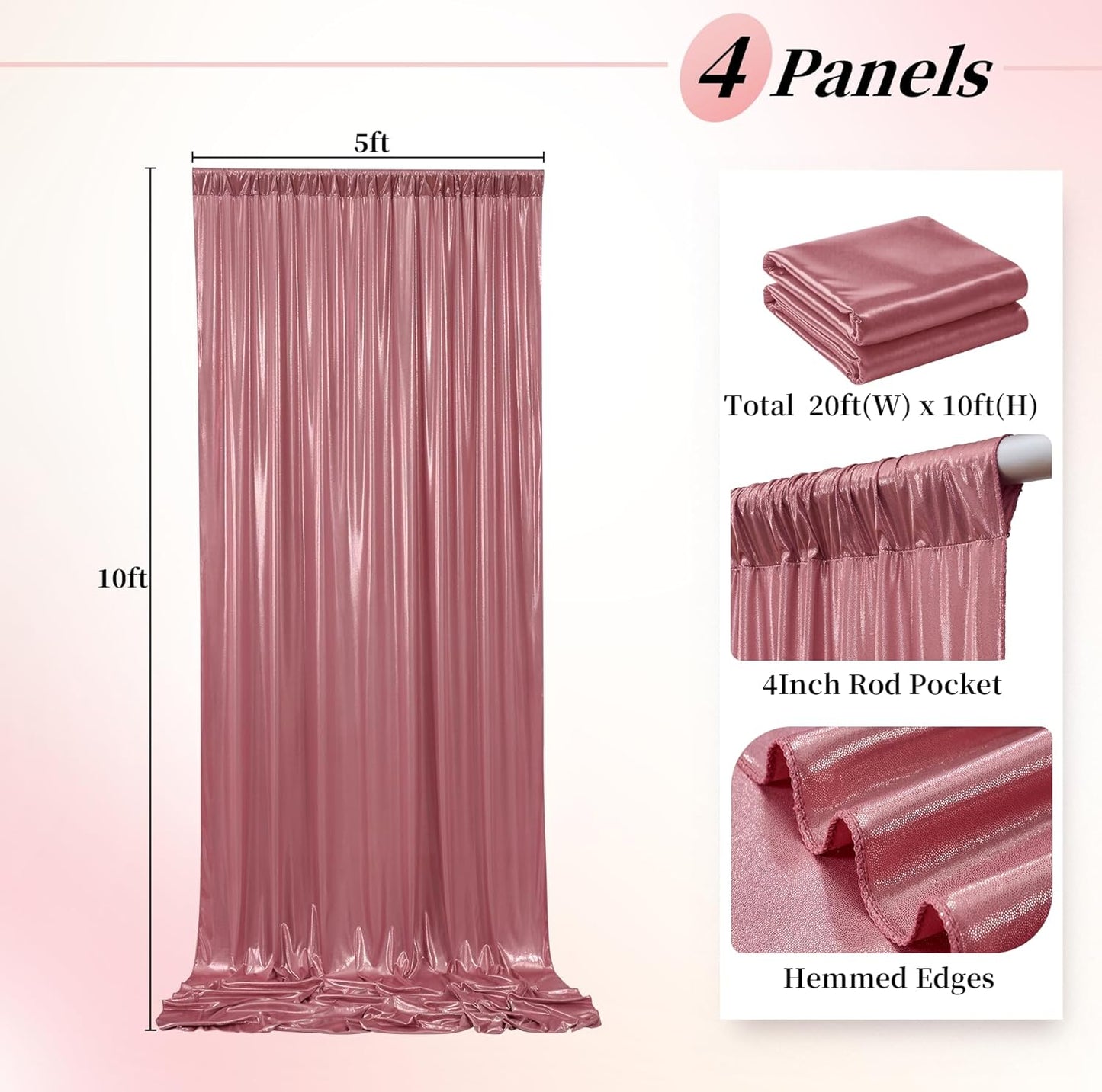 20ftx10ft Rose Gold Sequin Backdrop Curtain for Parties, Wrinkle Free Thick Glitter Sparkle Photo Backdrop Drapes 4 Panels 5x10FT Shimmer Back Drop Cloth for Wedding Birthday Photography Background