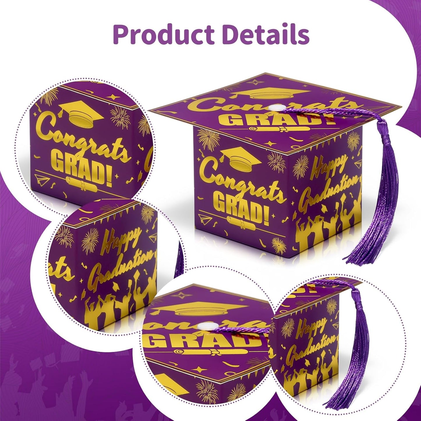 COTOPHER 36 Pack Mini Graduation Cap Gift Boxes, Class of 2025 Graduation Candy Boxes with Tassel, Small Treat Chocolate Box Centerpieces for Tables Party Decorations Graduate Favors Supplies