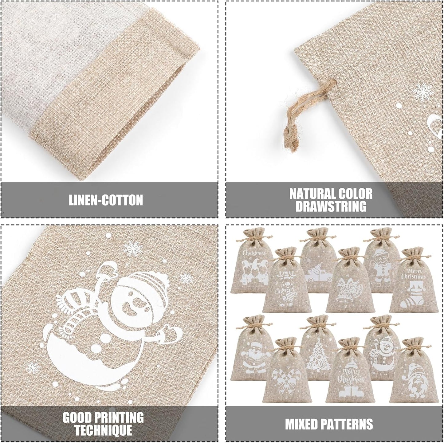 CCINEE 36pcs Christmas Burlap Bags, 4×6 Inch Drawstring Christmas Burlap Goody Gift Candy Bags with Double Jute Drawstrings Xmas Treat Bags for Candy Wrapper Xmas Party Favors