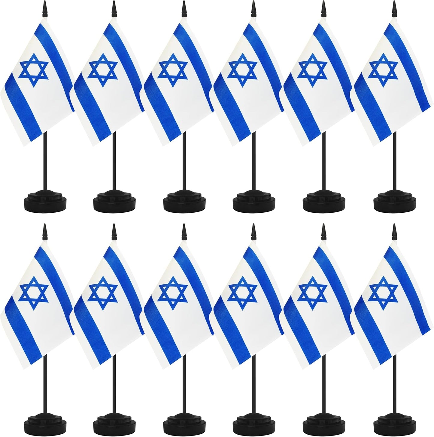 12 Pack Israel Desk Flags, Israeli Desktop Flag, Small Miniature Office Flags with 12" Black Pole and Black Base, Offices, Classroom, Home, Festival Decoration (Israel)