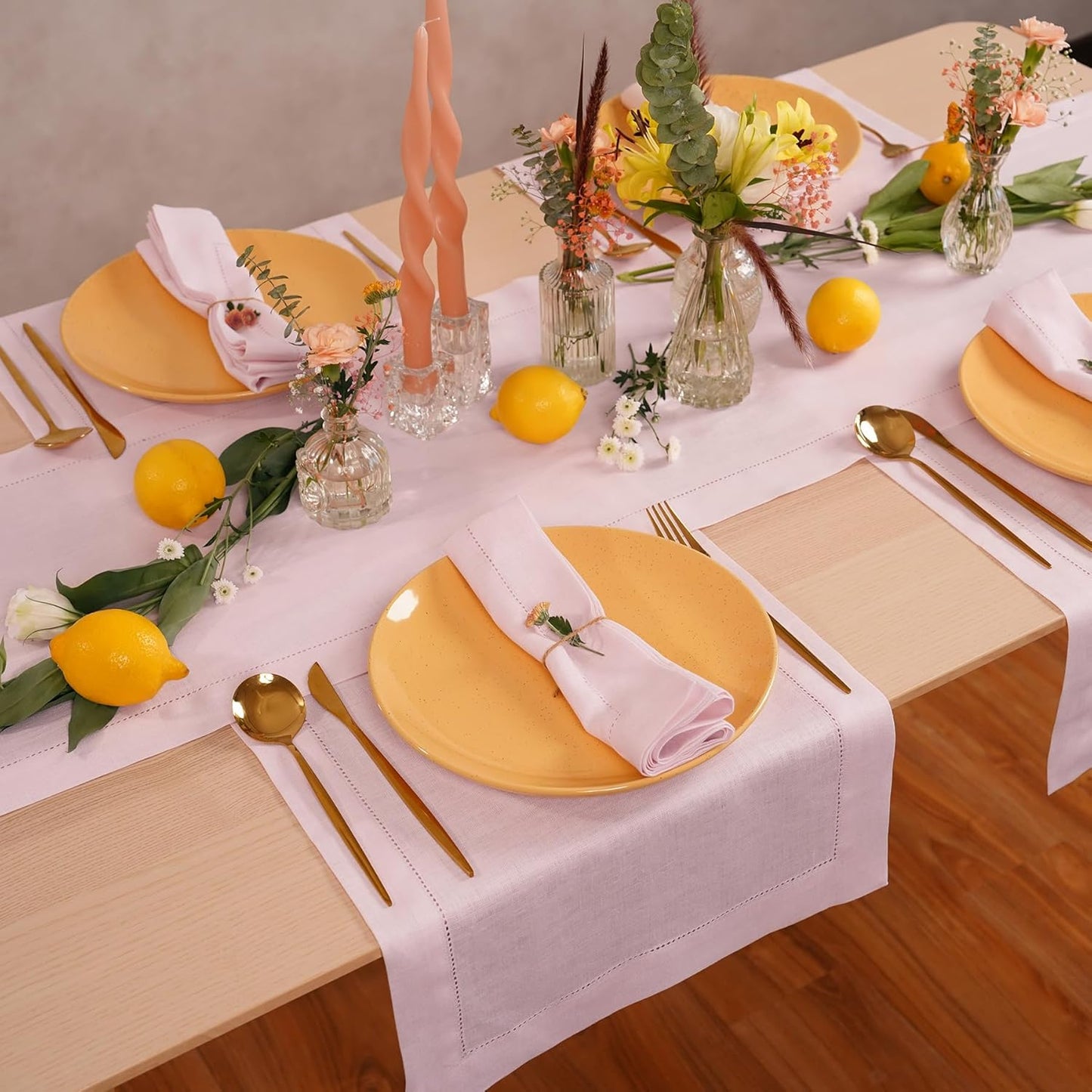 Pink Table Runner 36 inches – 100% Pure Linen Hemstitch Coffee Table Runner 14 x 36 Inch Ideal for Dresser Tables – Elara, Spring, Summer, Wedding Decorations, Gift