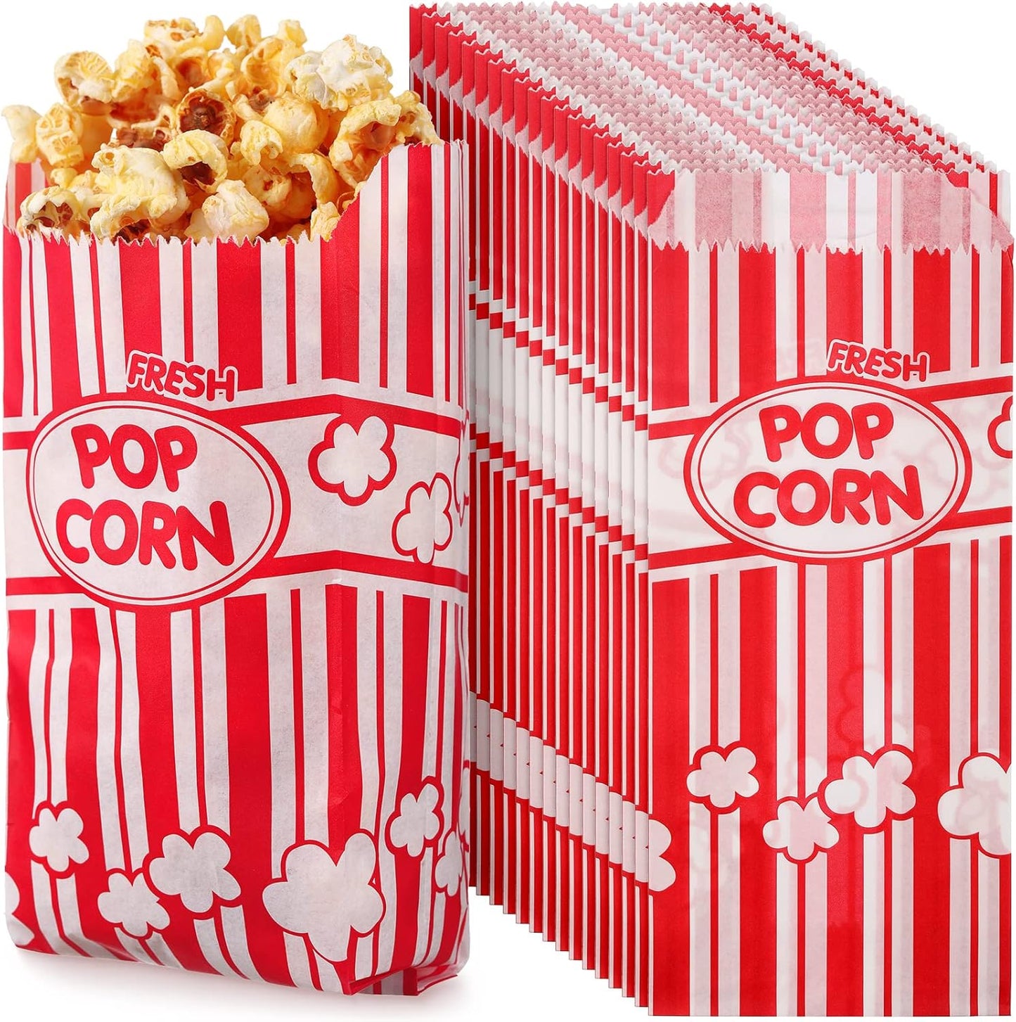 300 Pcs Popcorn Bags Paper Grease Resistant Popcorn Bags Disposable Red and White Striped Popcorn Container for Family Movie Night Movie Party Carnival Theater Popcorn Machine (1 oz)