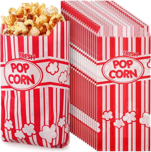 300 Pcs Popcorn Bags Paper Grease Resistant Popcorn Bags Disposable Red and White Striped Popcorn Container for Family Movie Night Movie Party Carnival Theater Popcorn Machine (1 oz)