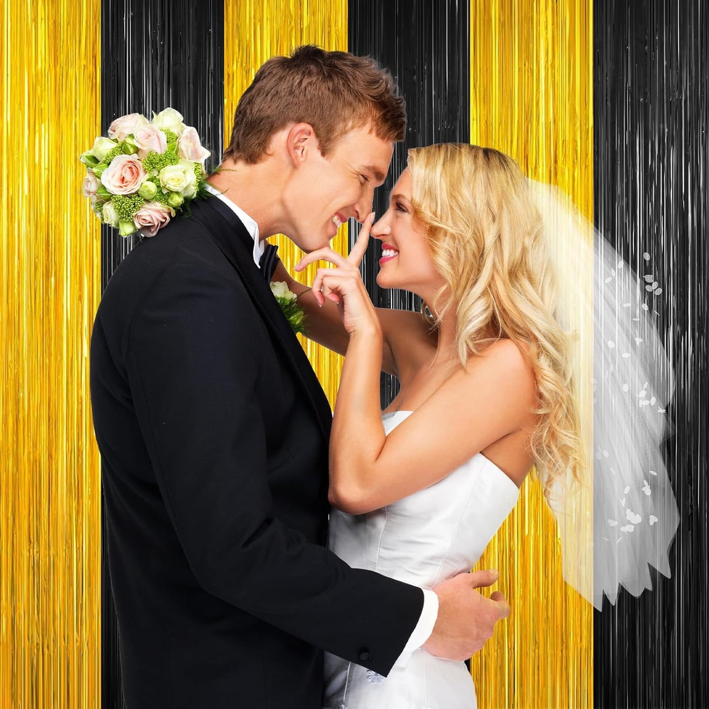 Black and Gold Party Streamers Decoration, 2Pack Graduation Tinsel Backdrop Party Decorations, Foil Fringe Backdrop for 2025 NYE/Anniversary/Farewell/Cocktail/Prom/EID/Birthdays Xmas Wedding Decors