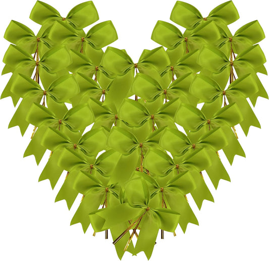 50 pcs 3-1/2" Apple Green Satin Ribbon Twist Tie Bows for Spring Gift Wrapping with Fish Tails (Lt.Green)