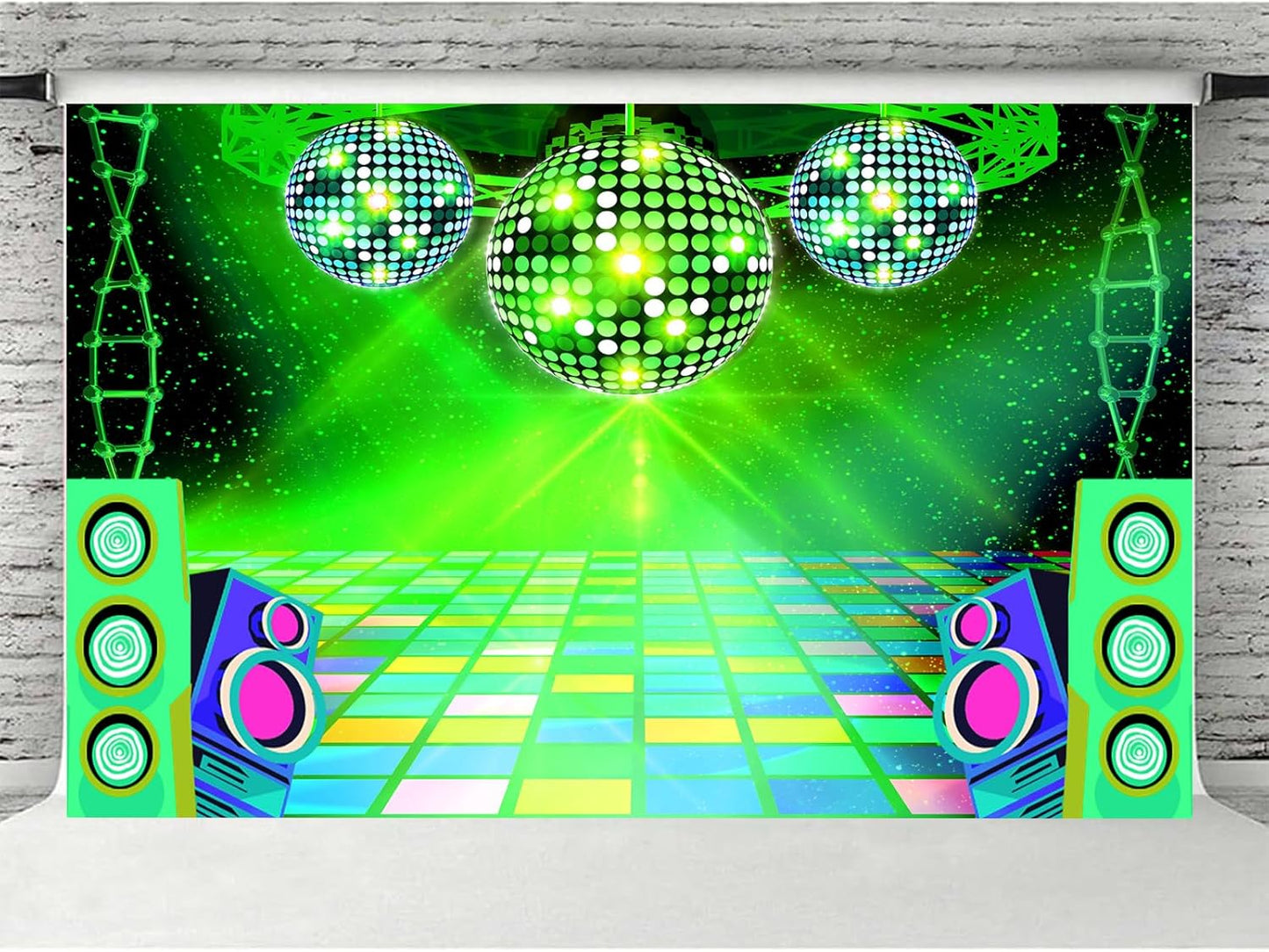 Dance Party Backdrop Retro 80s 90s Theme Stage Dance Ball Music Birthday Party Decoration DJ Photography Background 5 x 3 ft for Baby Shower Picture Photo Shoot Polyester Fabric, Blue