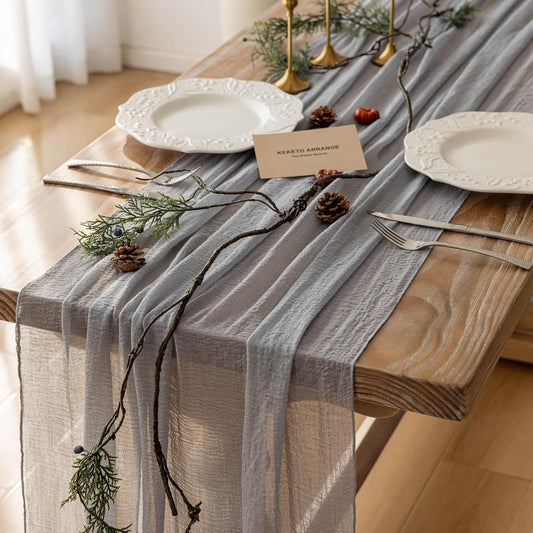 Cheesecloth Table Runner Dusty Blue Gauze Rustic Cheese Cloth Table Runner 120 Inch 10 FT for Wedding Baby Bridal Shower Birthday Engagement Party Long Sheer Boho Home Decorations