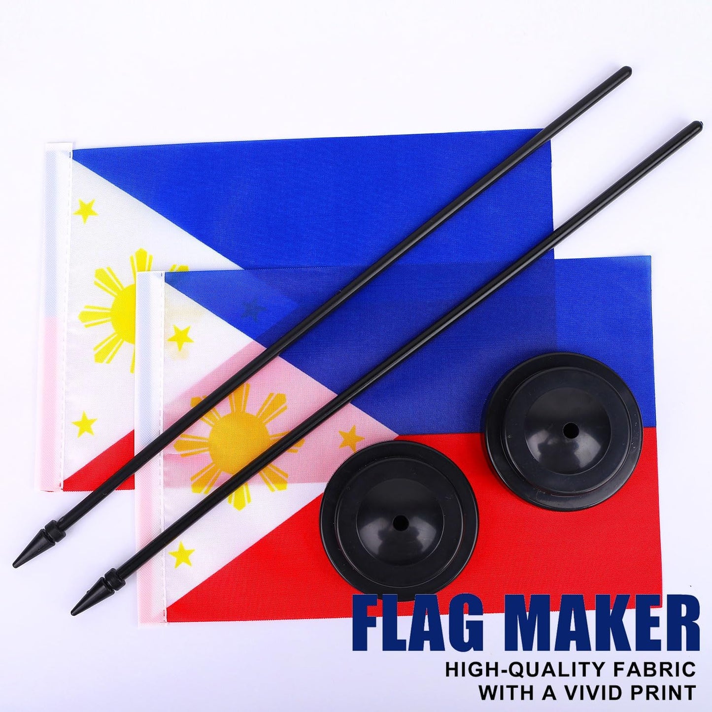 Philippines Desk Flag 12" Solid Pole Deluxe Set Filipino Flags Banner Mini Small Philippines Office Table Flags with Black Stand Base Desktop Decorations(2Pack)