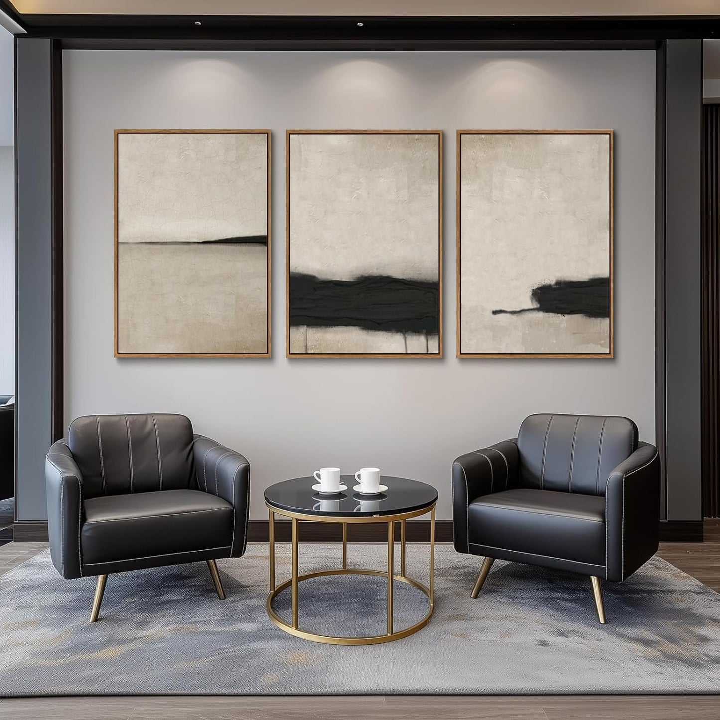 myusuar 3 Piece Large Modern Abstract Canvas Framed Wall Art For Living Room, Black And Beige Vintage Minimalist Wall Art Decor Posters Prints For Bedroom Office 16x24in