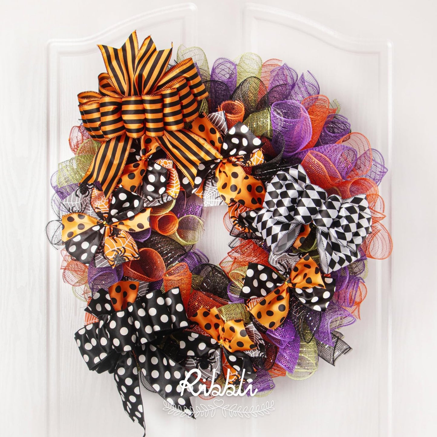 Ribbli 2 Rolls Orange Mesh Ribbon,10 inch x 30 feet(10Yard) Each Roll,Metallic Orange with Gold Foil,Use for Wreath Swags and Decorating