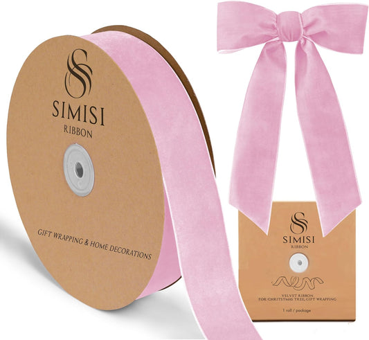 Pink Velvet Ribbon 1.5'' 25 Yards for Christmas Tree, Gift Wrapping, Flower Bouquet, Wreath Decorations, Bow Making