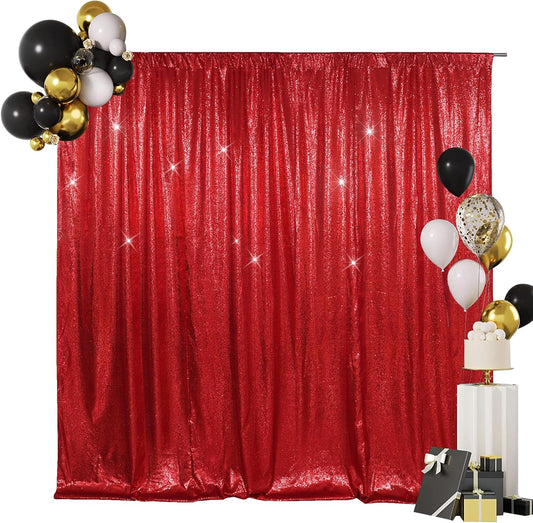 SquarePie Sequin Backdrop Less Transparent Background Sparkly Curtain for Wedding Christmas Party 6FT x 8FT Red