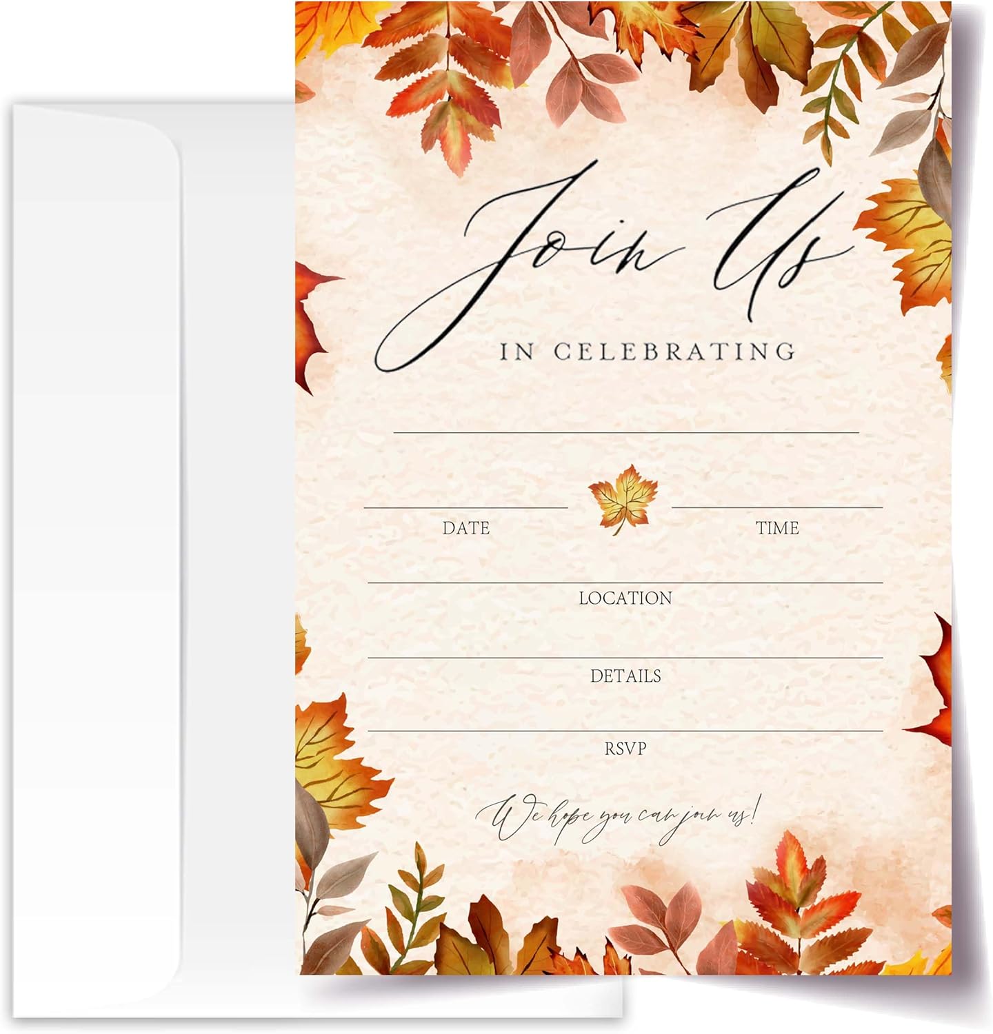 Join Us In Celebrating - Fall Invitation Cards with Envelopes Pack of 20 (4"x6") - Autumn Themed Leafy Invitations for Baby Shower, Wedding, Bridal Shower, Baptism, etc.(149)