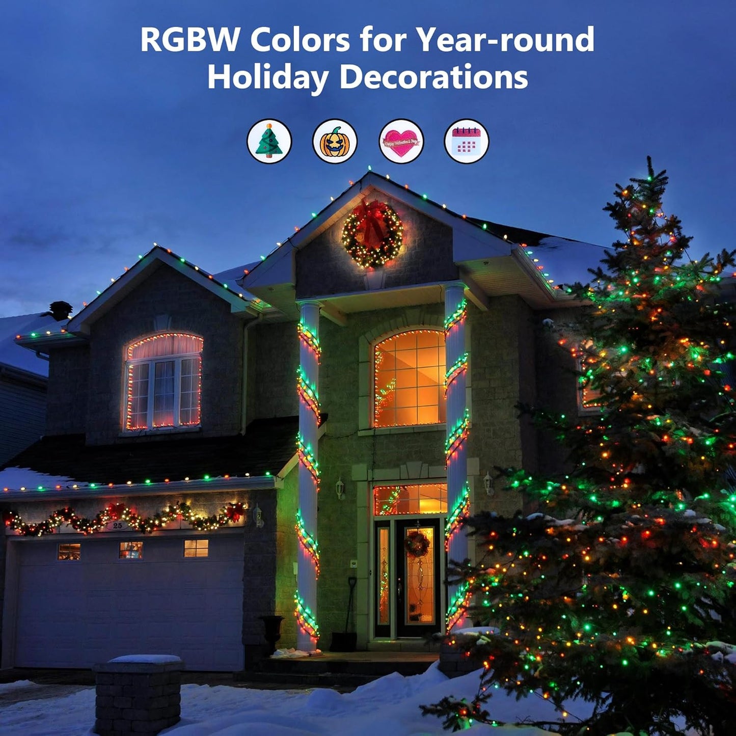 BrizLabs RGBW Christmas Lights, 98.5FT 300 LED Color Changing Halloween String Lights with Remote, Warm White Christmas Light, Twinkle Mini Light String for Indoor Outdoor Xmas Halloween Tree Party