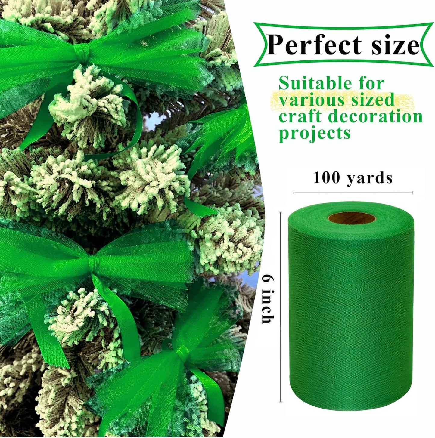 Emerald Green Tulle Fabric Rolls 6 Inch by 100 Yards (300 feet) Fabric Spool Tulle Ribbon for DIY Tutu Christmas Gift Wrapping Bow Baby Shower Birthday Party Wedding Decorations Craft Supplies
