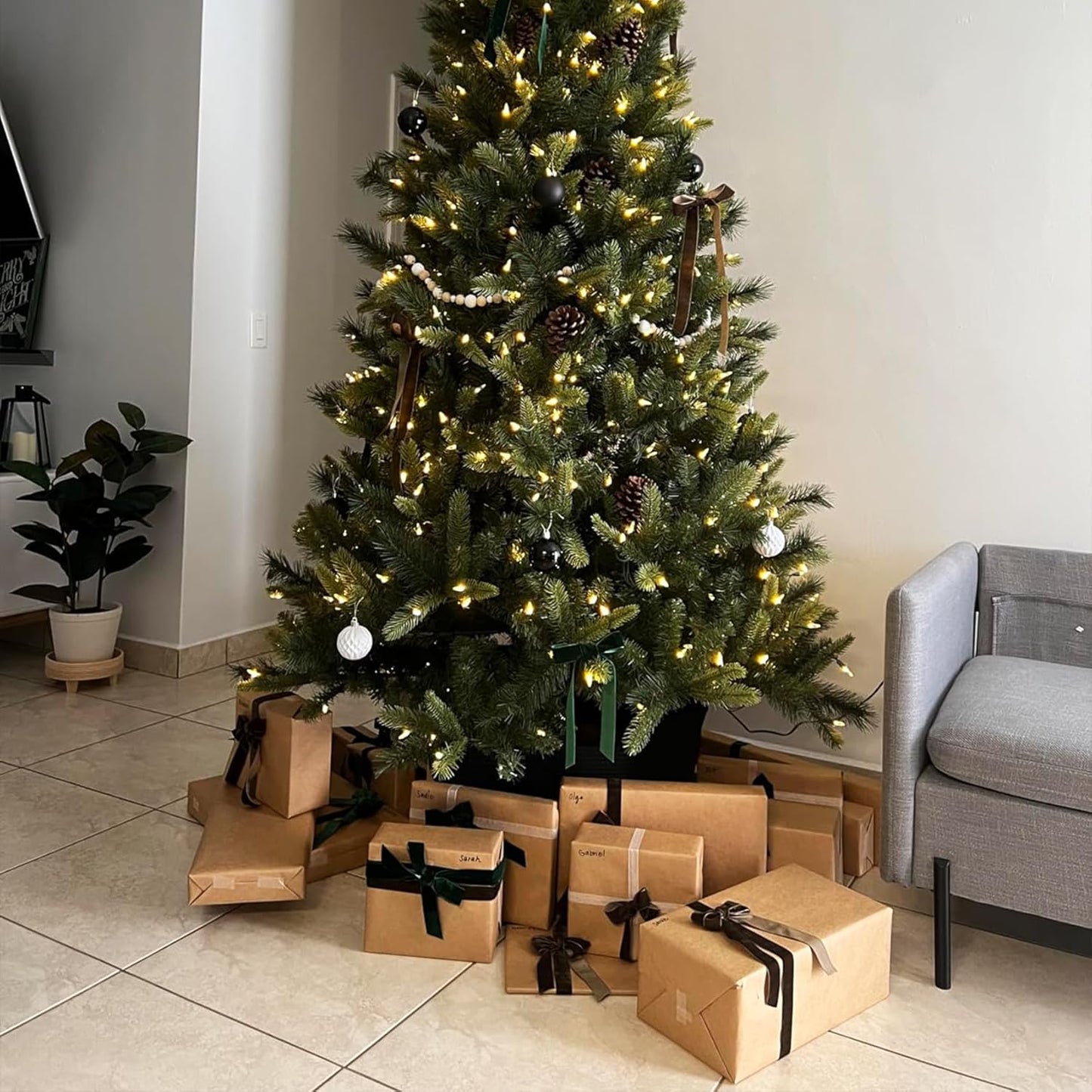 Dark Green Christmas Velvet Ribbon for Tree, Gift Wrapping, Flower Bouquet, Wreath Decorations, Bow Making 1'', 25 Yards