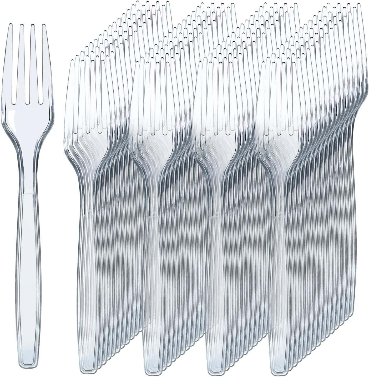 Prestee 300 Count Disposable Plastic Forks - Plastic Silverware Bulk Set - Heavy Duty Plasticware Forks - Clear Utensils for Catering Weddings Parties BBQ - Elegant and Sturdy Tableware