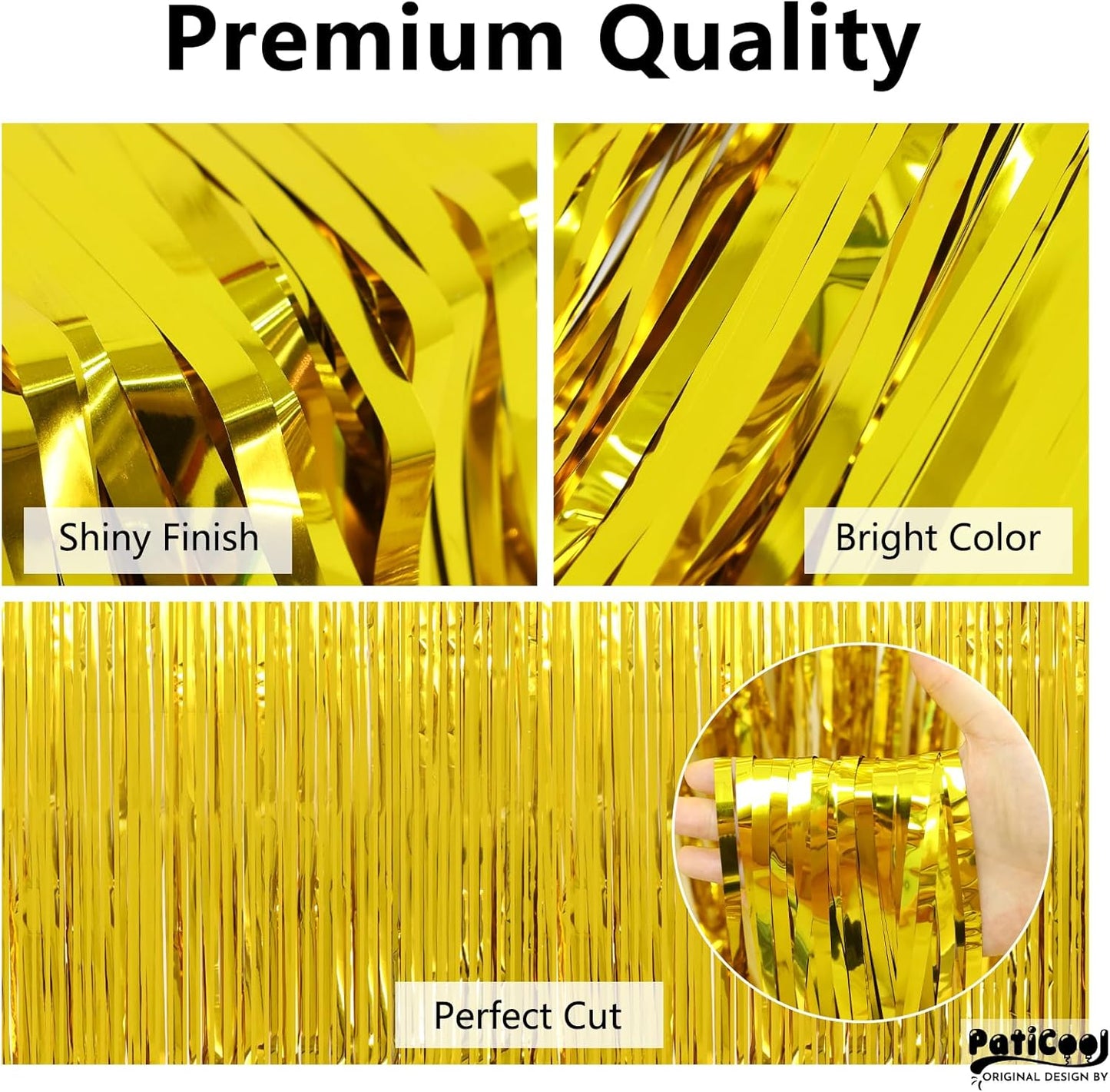 Christmas Decorations Gold Streamers Thicken 4 Pack 3.2 x 8.2 FT - Golden Tinsel Foil Fringe Backdrop Curtains Party Backdrop for Birthday, Prom, Hollywood, Anniversary Party Decorations