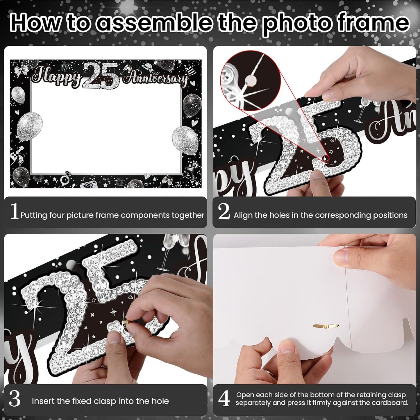 25th Wedding Anniversary Decorations Black Sliver 25th Wedding Anniversary Party Photo Booth Props and Selfie Frame Silver Happy 25 Years Anniversaries Party Supplies for Women Men Cheers to 25 Years