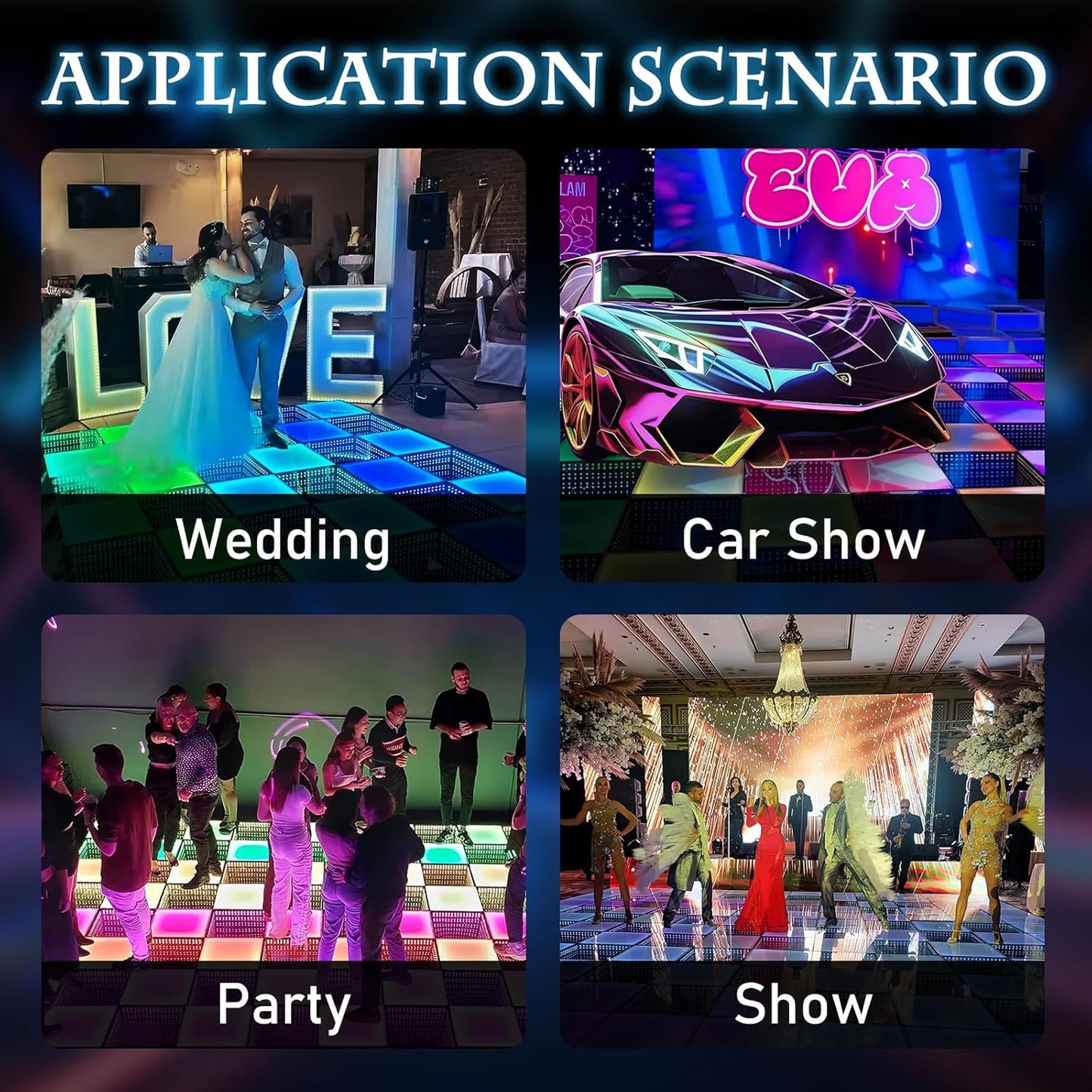 Dance Floor Stage Lights-Tempered Glass with Flight Case - RGB Color Changing Lights for Wedding, Party, Club - Non-Slip (3D&RGB -Magnetic, 20 * 20 FT)