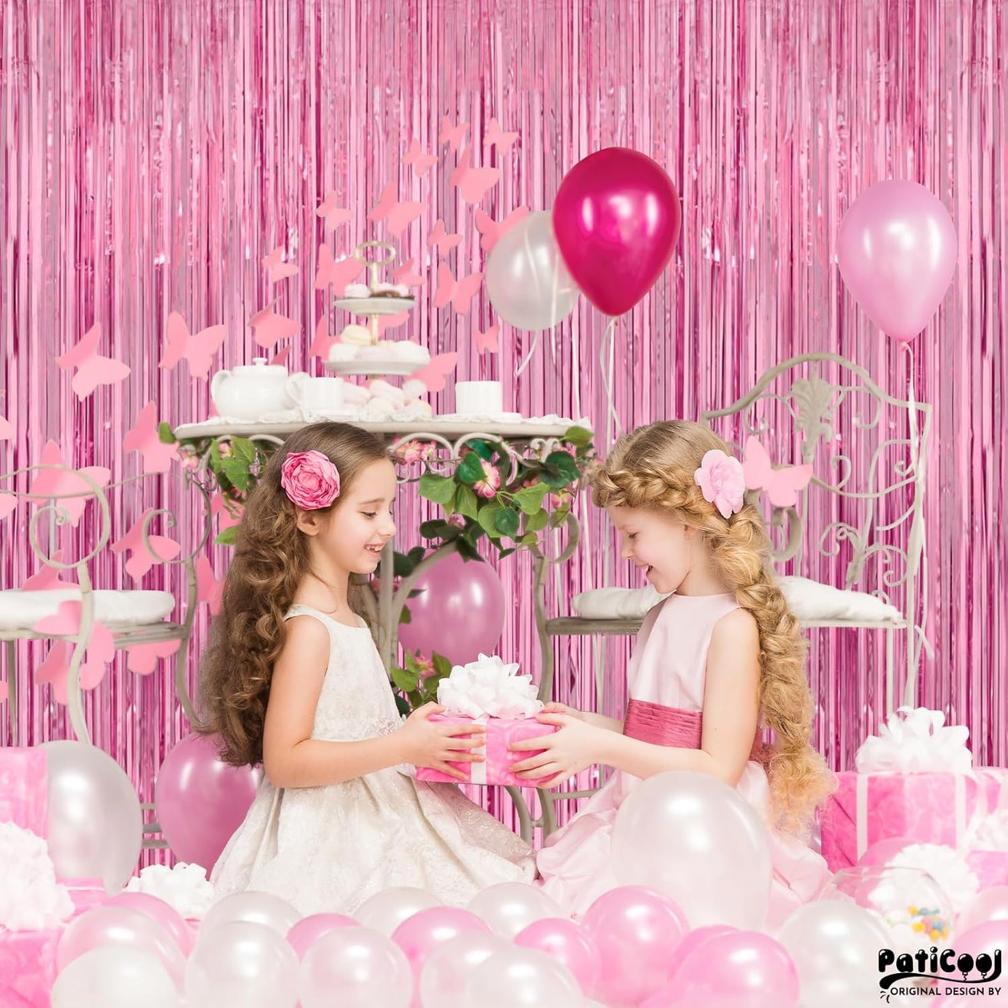 Pink Streamers - Thicken 4 Pack 3.2 x 8.2 FT - Pink Tinsel Foil Fringe Curtains, Photo Booth Props Backdrops for Birthday, Bachelorette, Graduation, Baby Shower Party Decorations