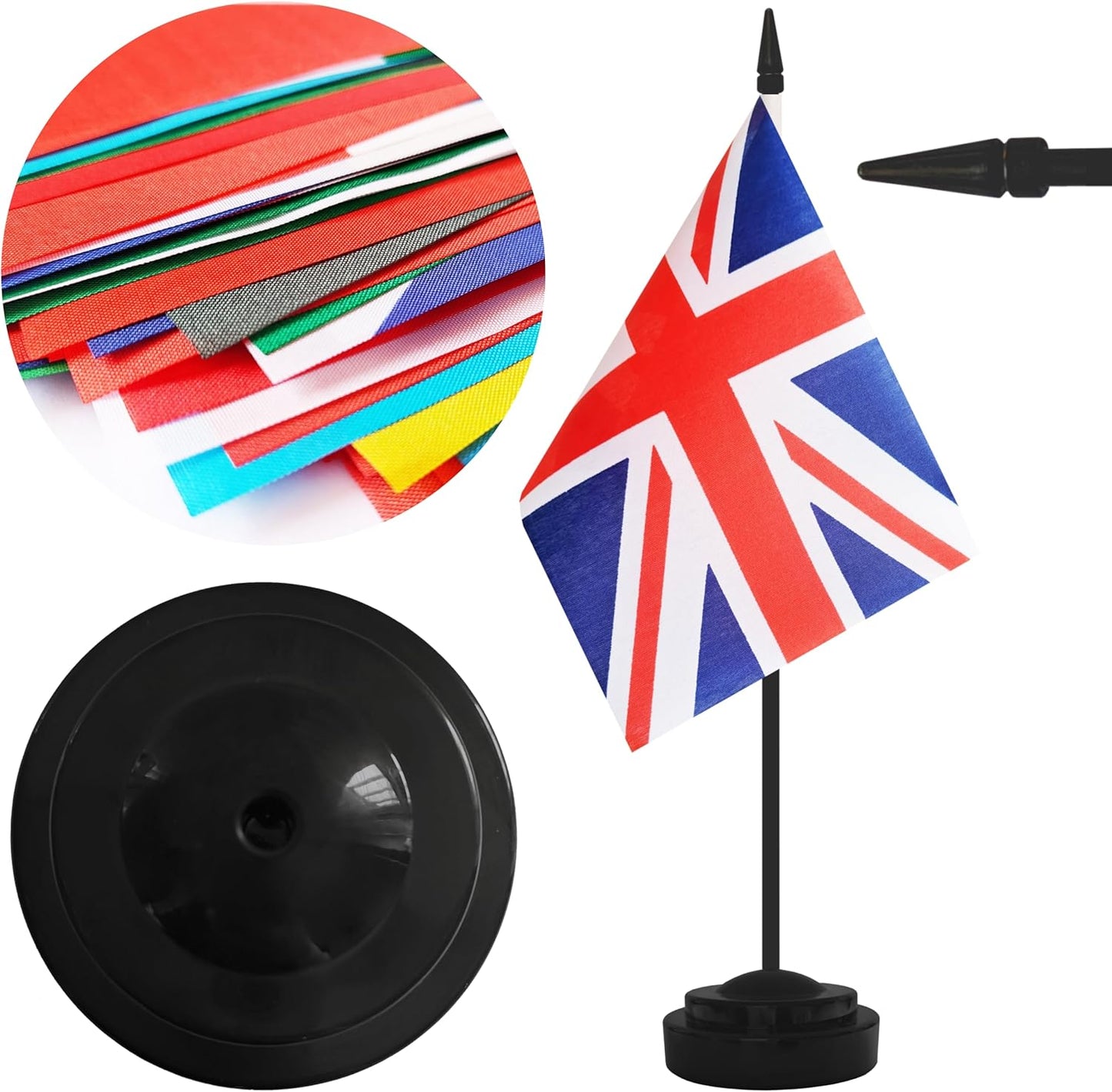 2 Pack UK Desk Flag Set, Britain Desktop Small Miniature Table Office Flag with 12" Black Pole and Black Base, Offices, Classroom, Home, Festival Decoration (UK)