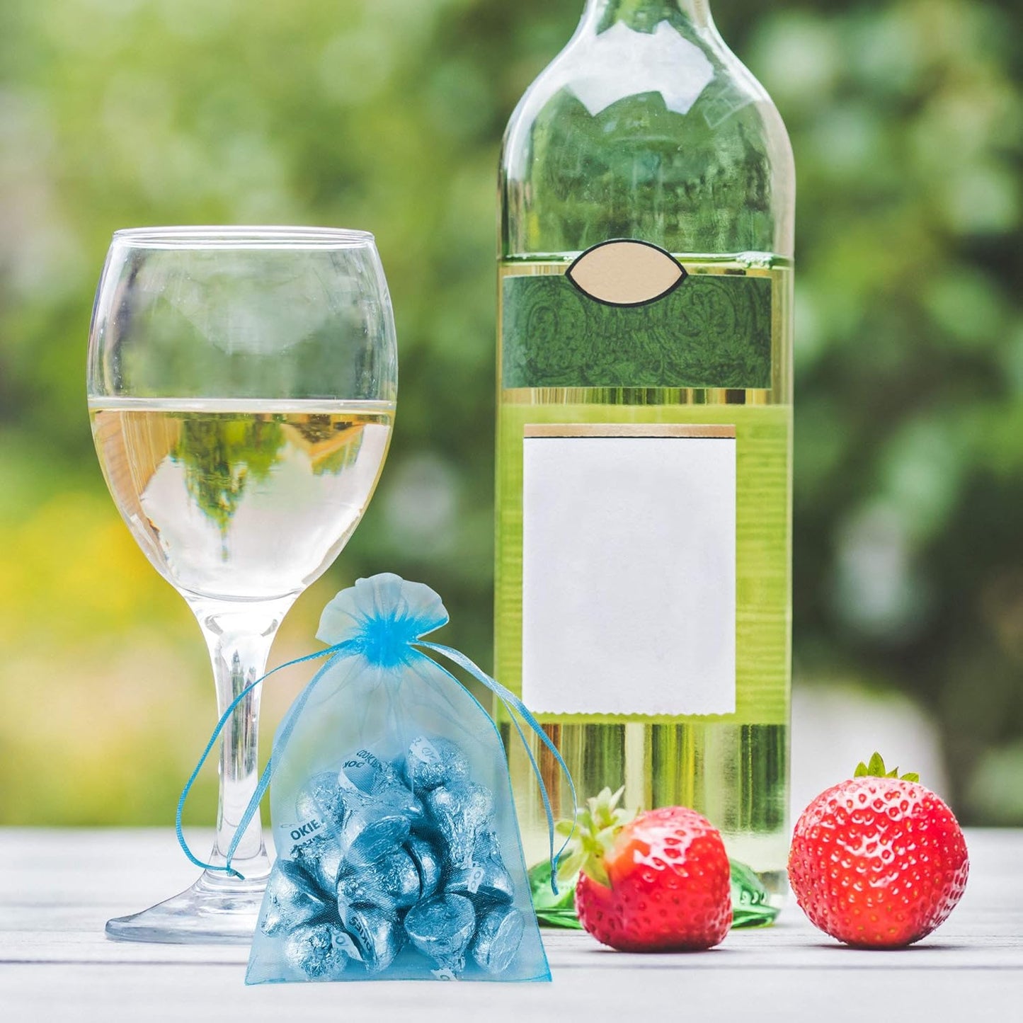 Super Z Outlet 100 Pack 5x7 Inch Mini Sheer Drawstring Organza Transparent Bags Jewelry Sack Pouches for Wedding, Party Decorations, Arts & Crafts Gifts (Light Blue)