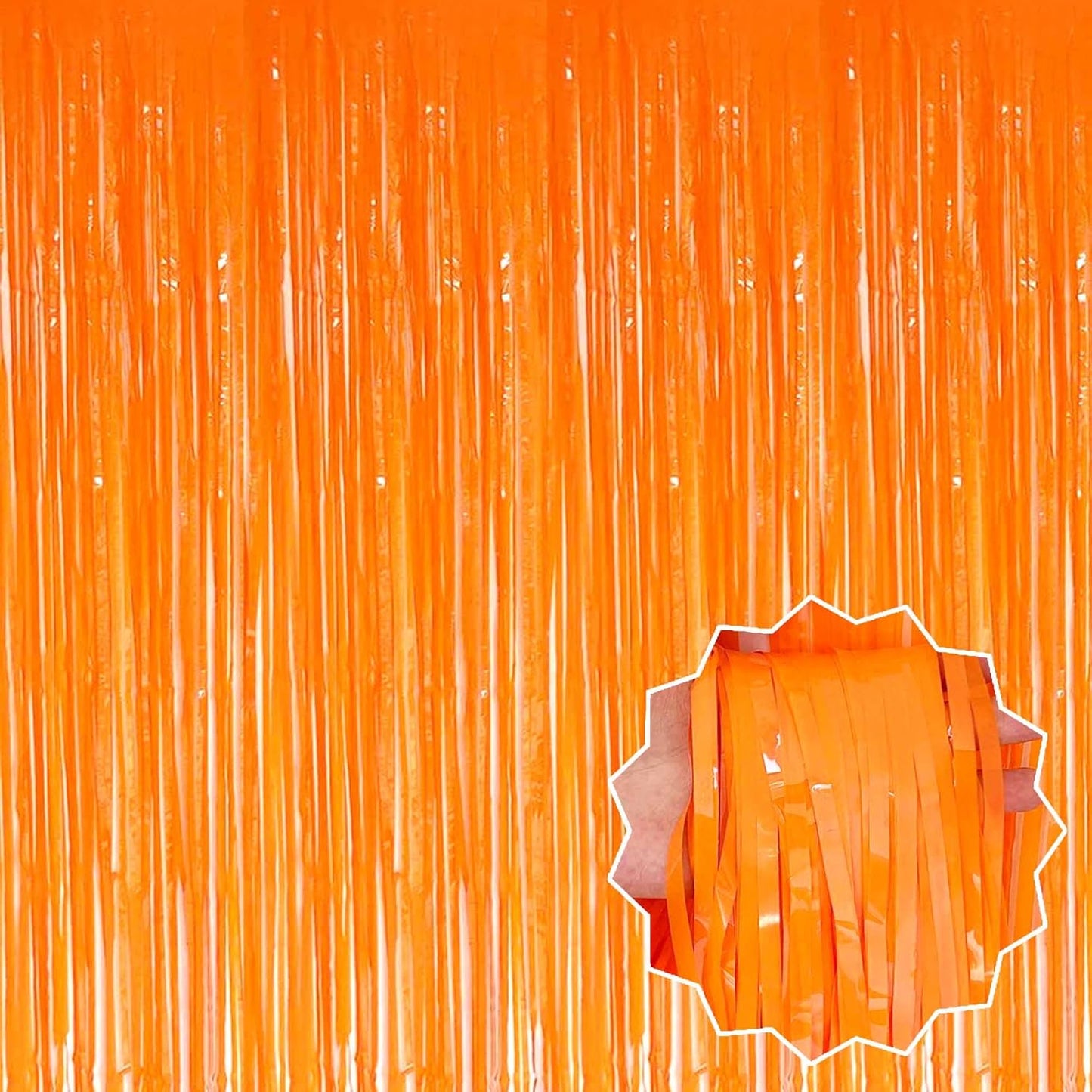 3 Pack Macaron Orange Foil Fringe Curtains Backdrop, 3.28 x 9.8 Ft Metallic Streamers Tinsel Curtains Background for Photo Booth, Birthday, Halloween, Christmas, New Year Party Decorations