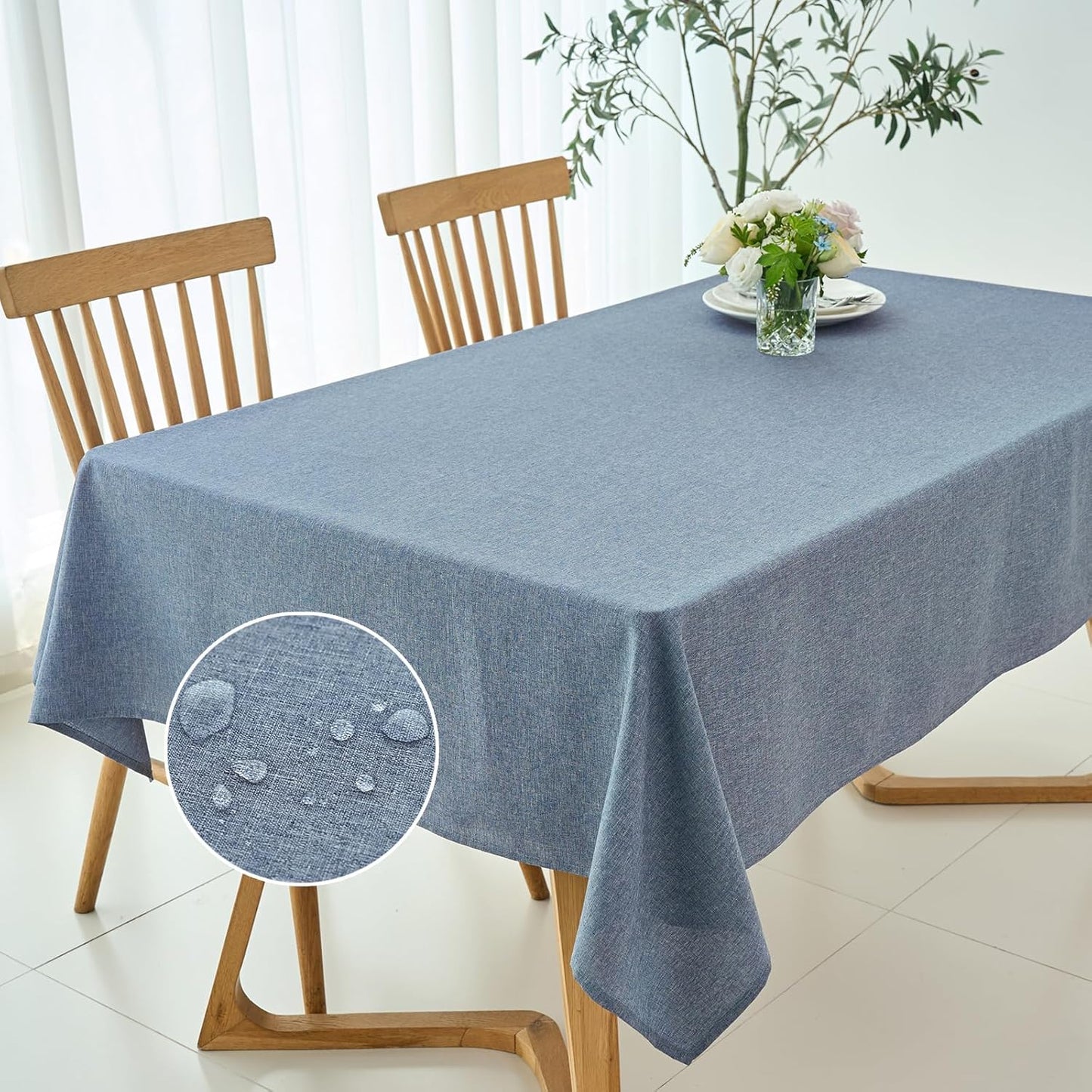 maxmill Linen Textured Rectangle Tablecloth Water Resistant Wrinkle Free Spill-Proof Stain Proof Table Cloth for Dining Room Decoration Banquet Party Wedding Holiday Dinner, 52 x 84 Inch Demin Blue