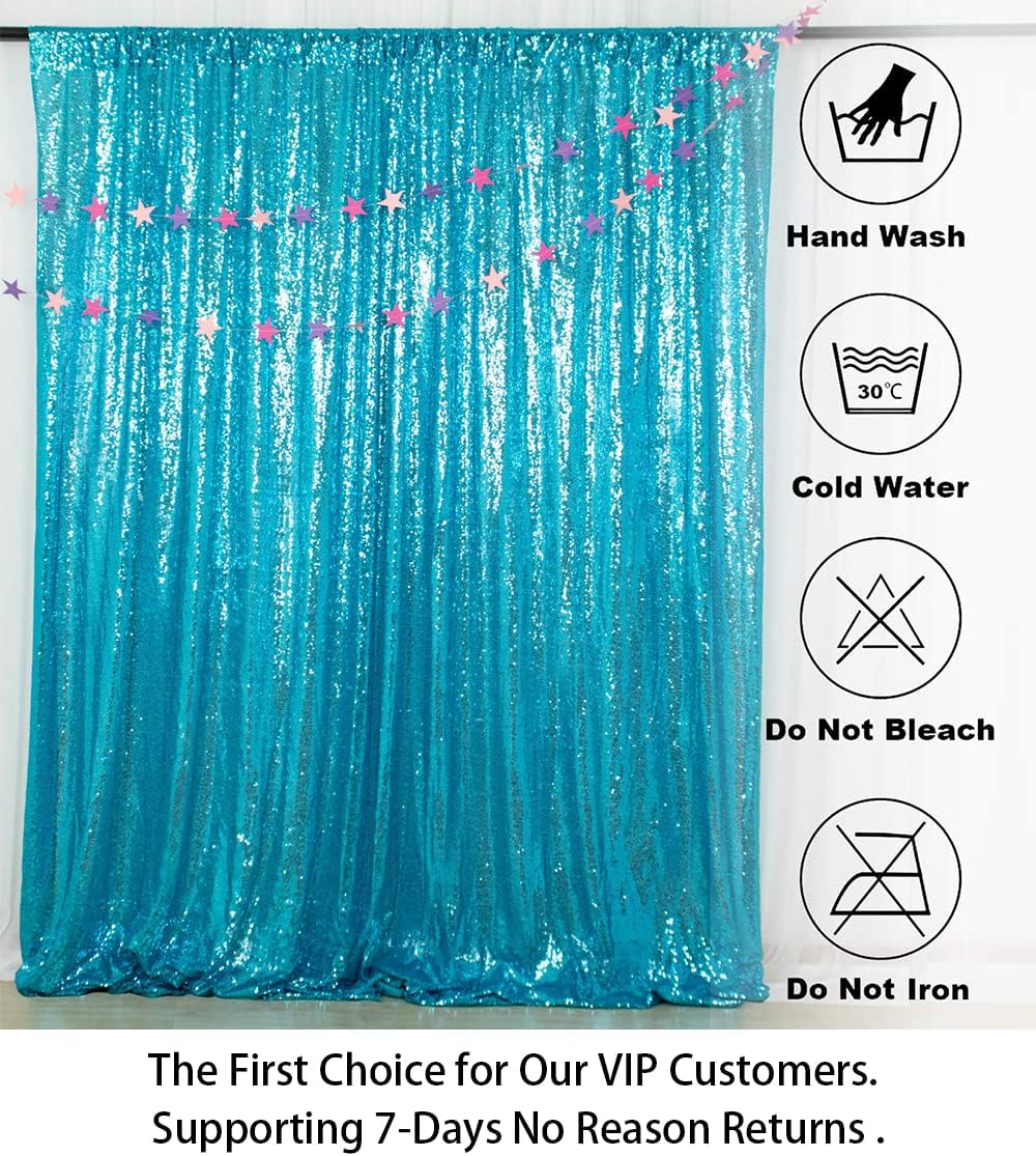 ShinyBeauty Turquoise Sequin Backdrop Curtain | 2 Panels 5Ft x 10Ft Glitter Wedding & Photography Background | Shimmer Curtains | Payette Sequin Aqua Blue Fabric Backdrop