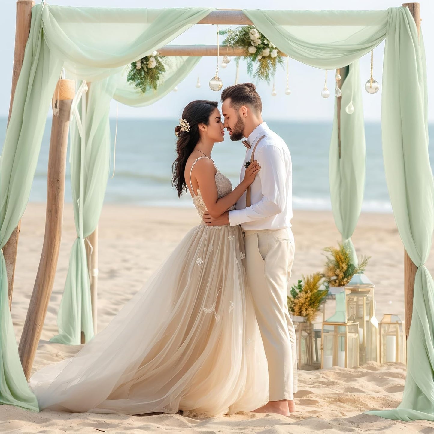 PARTISKY 10x7ft Sage Green Chiffon Backdrop Curtains, Wrinkle-Free Sheer Fabric Photo Drapes for Wedding Ceremony Arch Birthday Baby Shower Photography Stage Decor 5x7ft, 2 Panel