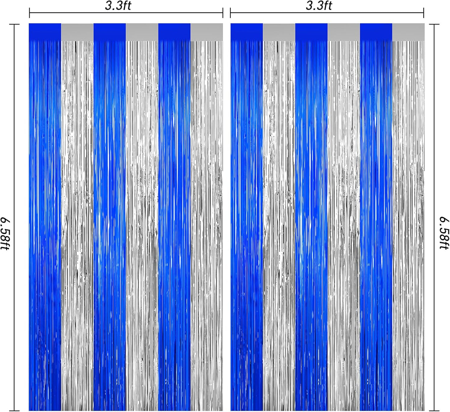 Silver and Blue Tinsel Backdrop Foil Fringe Curtains, 2Pack Birthday Door Decorations Photo Backdrop, Party Streamers Supplies for Bachelorette, Graduation, Christmas, Disco Decor New Year Decorations